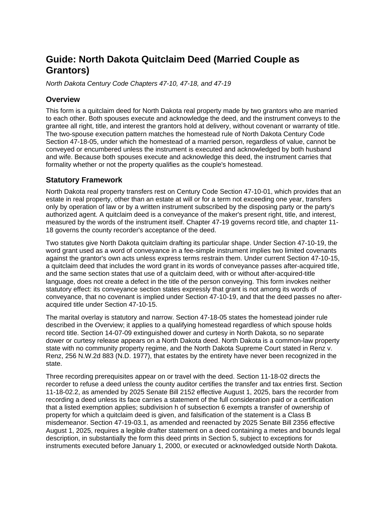 Divide County Quitclaim Deed (Married Couple as Grantors) Guide