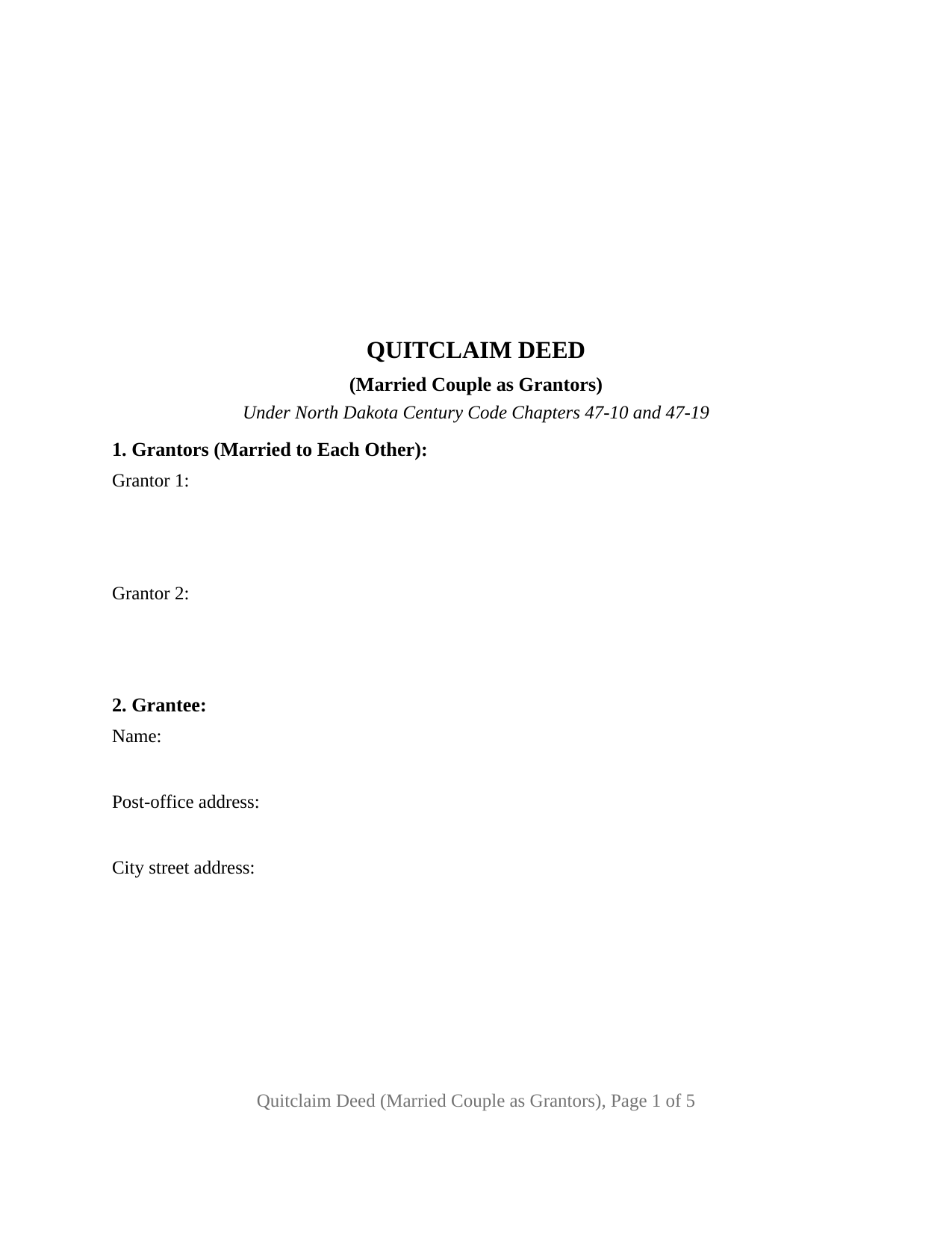 Divide County Quitclaim Deed (Married Couple as Grantors) Form