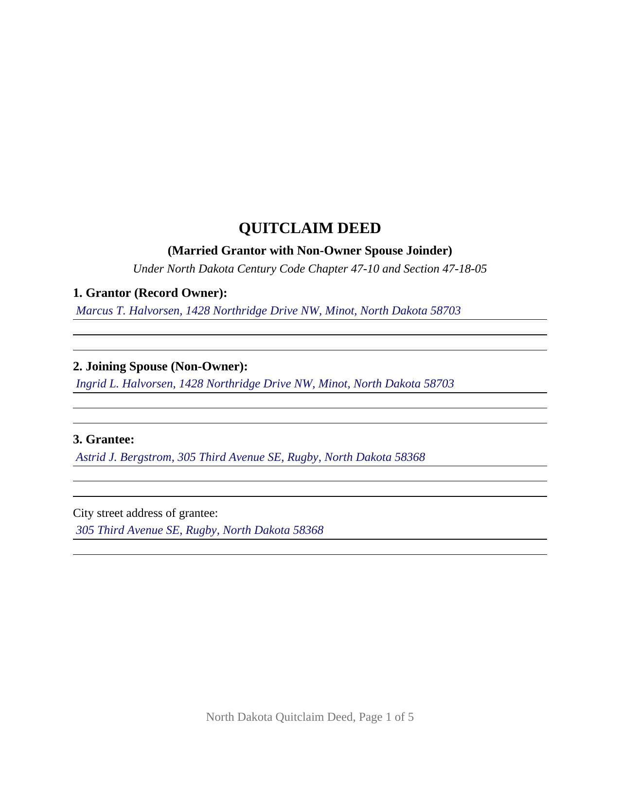 Mchenry County Completed Example of the Quitclaim Deed (Married Grantor with Non-Owner Spouse Joinder) Document