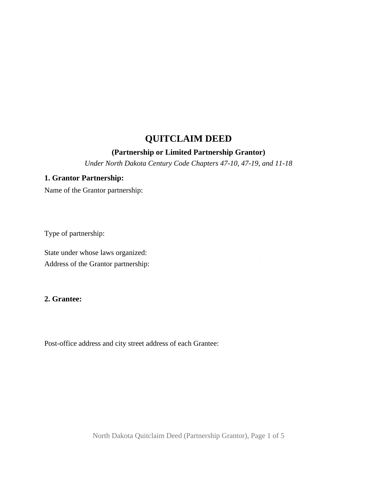 Foster County Quitclaim Deed (Partnership or Limited Partnership Grantor) Form