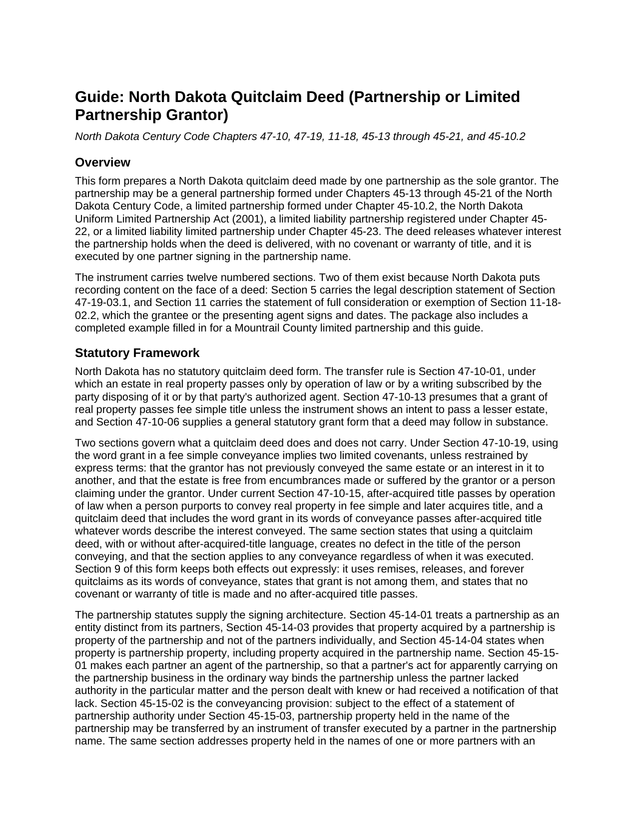 Foster County Quitclaim Deed (Partnership or Limited Partnership Grantor) Guide