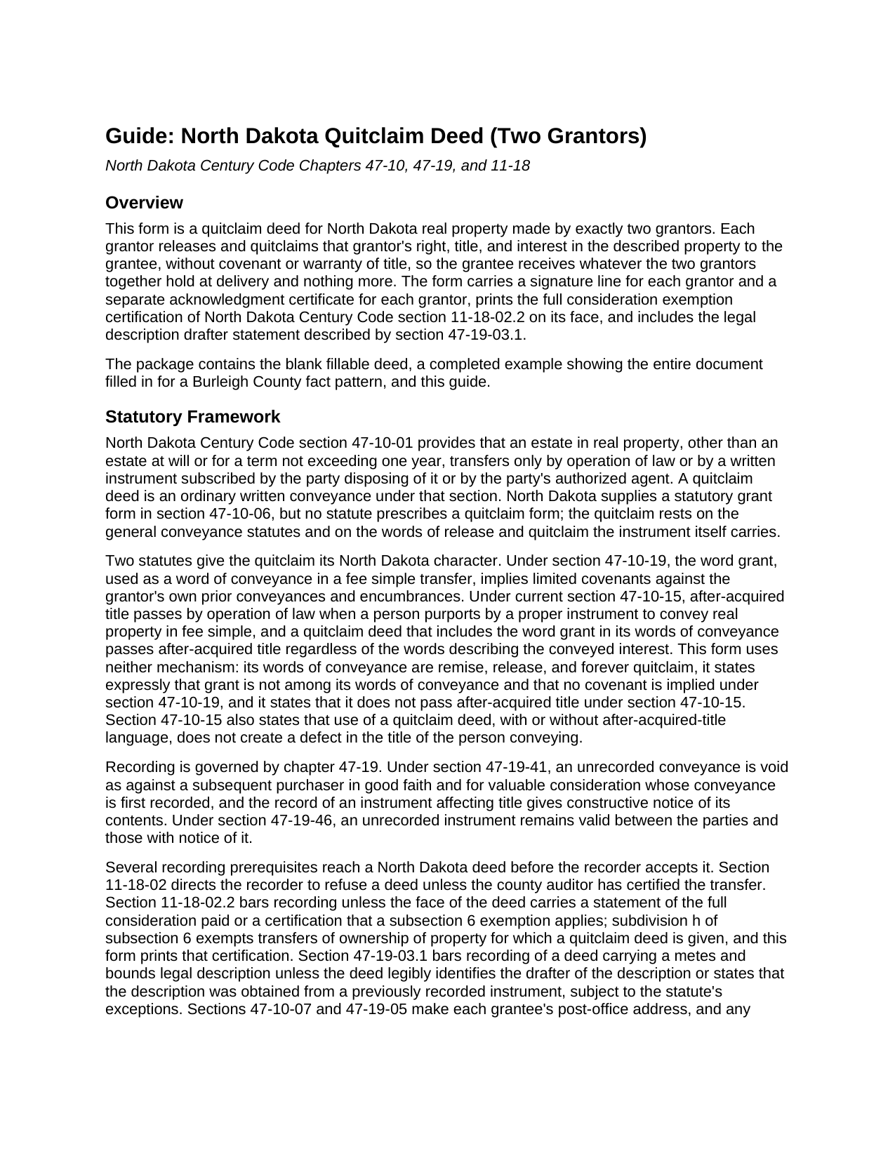 Ward County Quitclaim Deed (Two Grantors) Guide