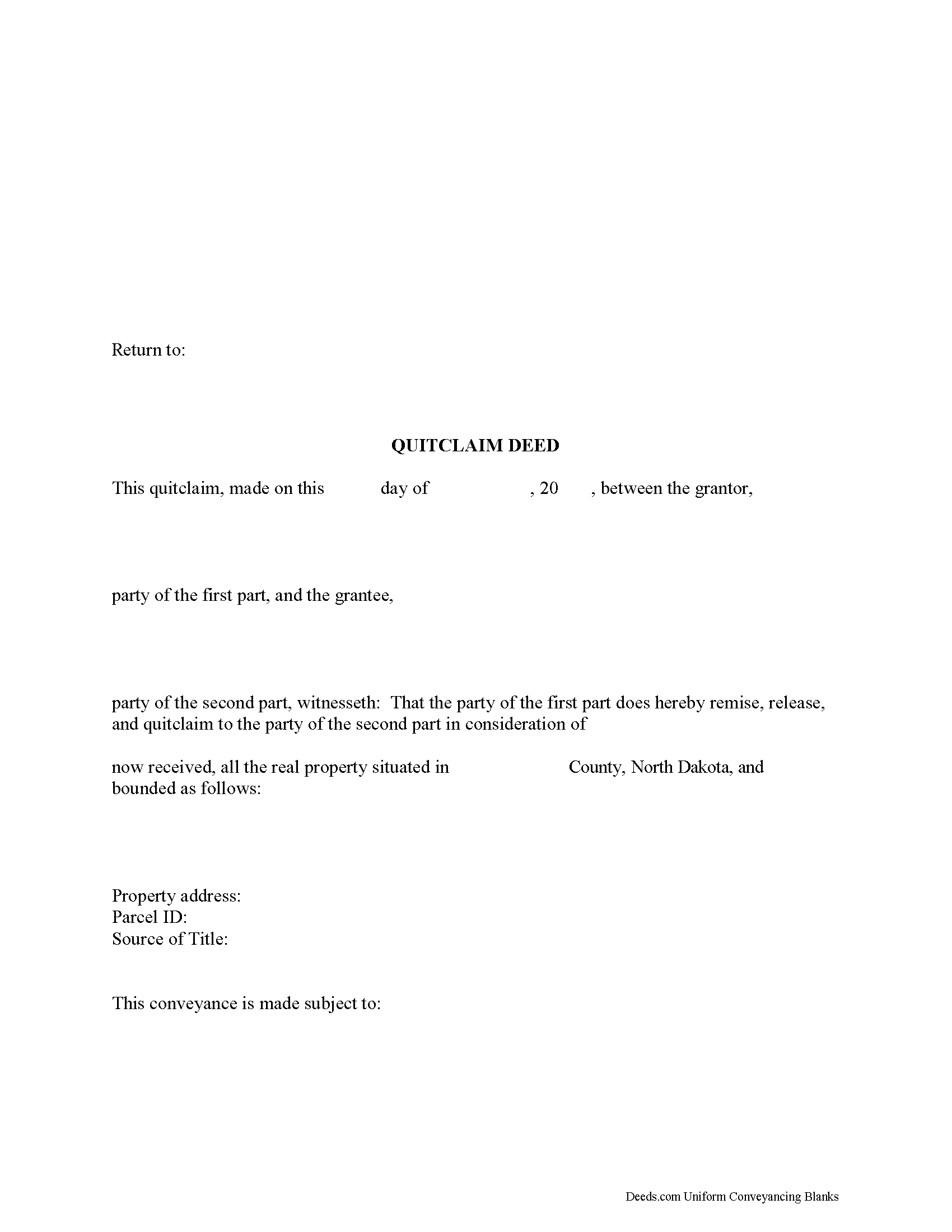 Kidder County Quitclaim Deed Form