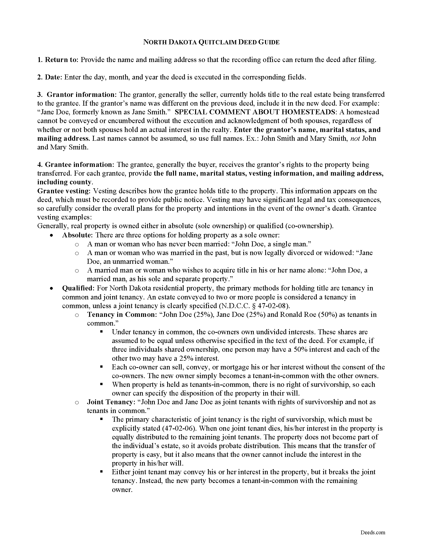Divide County Quitclaim Deed Form North Dakota Deeds beaufort-county-quitclaim-deed-form-south-carolina-deeds