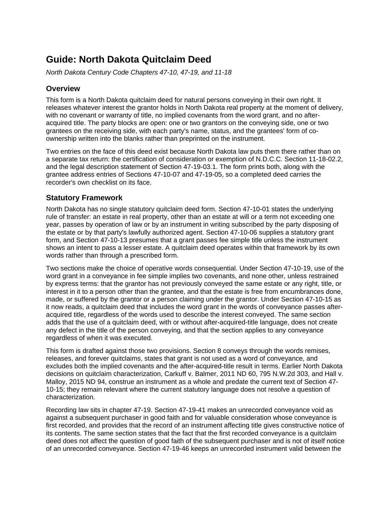 Hettinger County Quitclaim Deed Guide