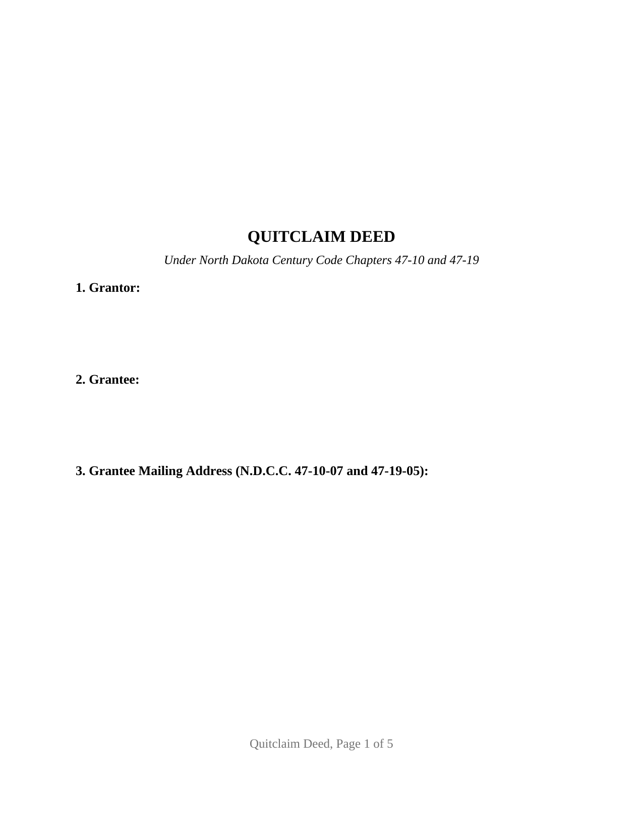Hettinger County Quitclaim Deed Form