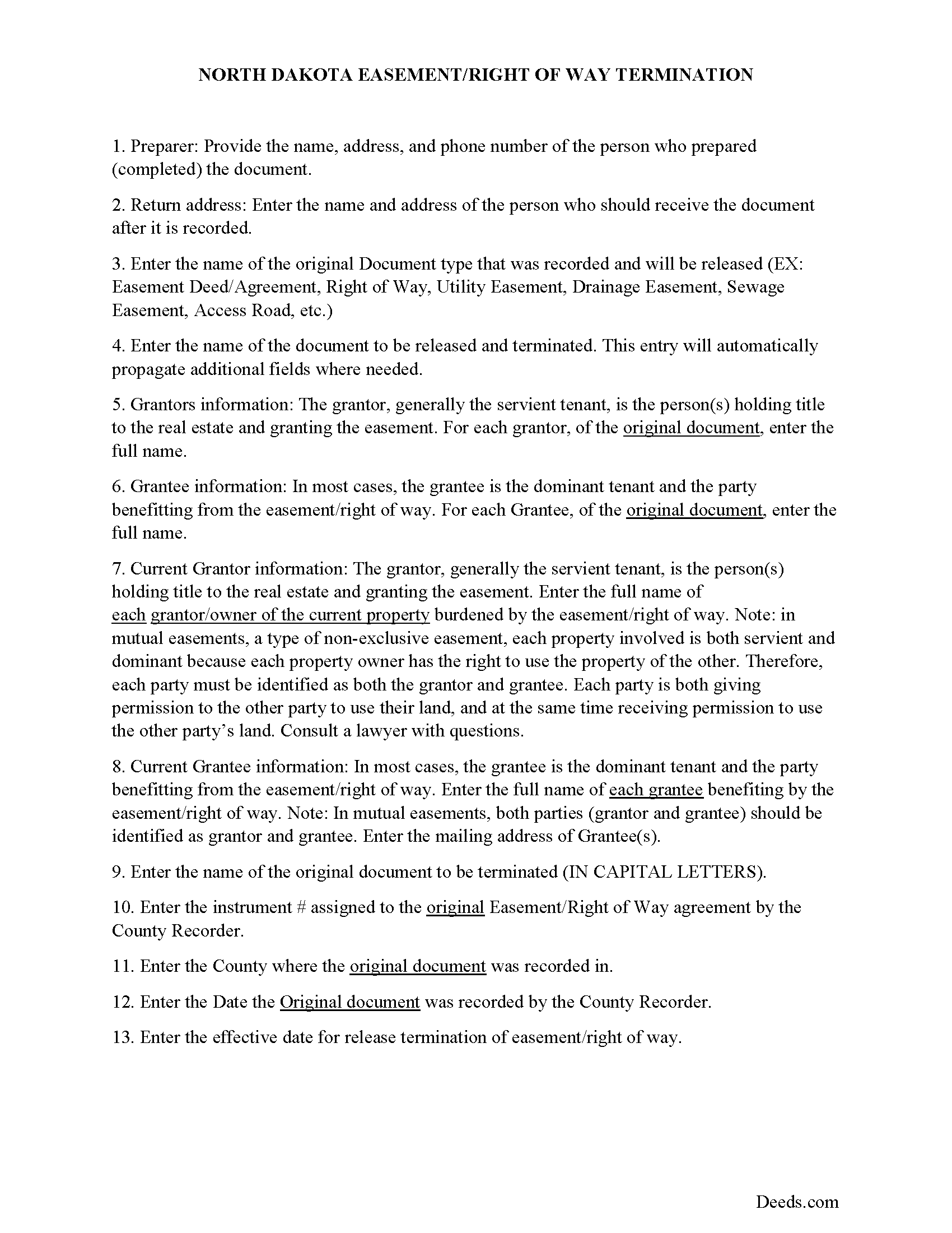 Kidder County Guidelines for Release of Easement