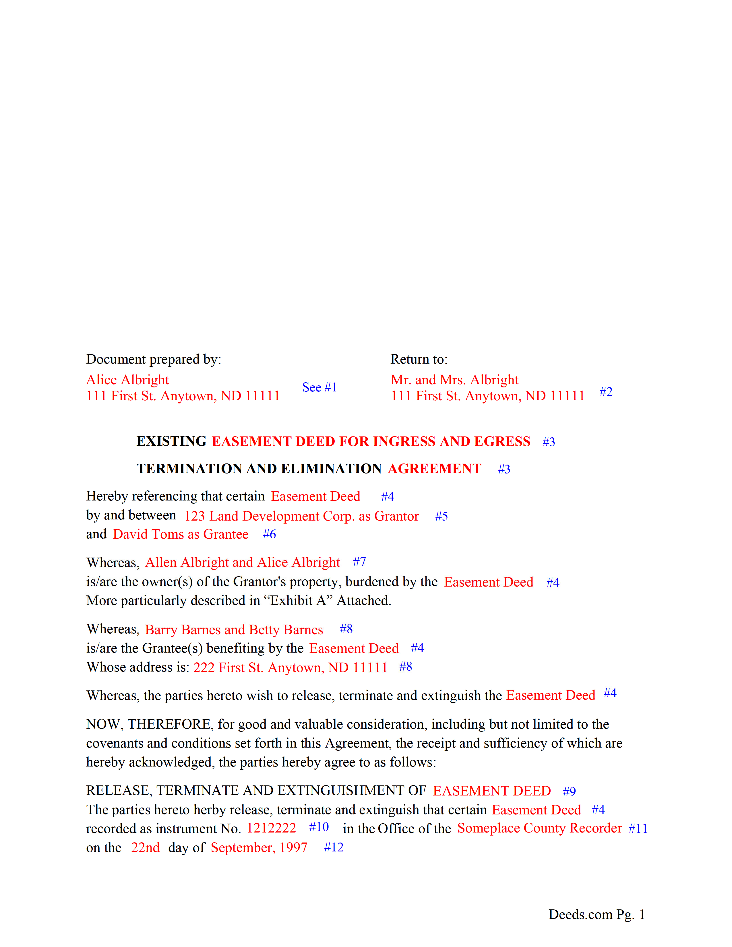 Completed Example of the Release of Easement Document