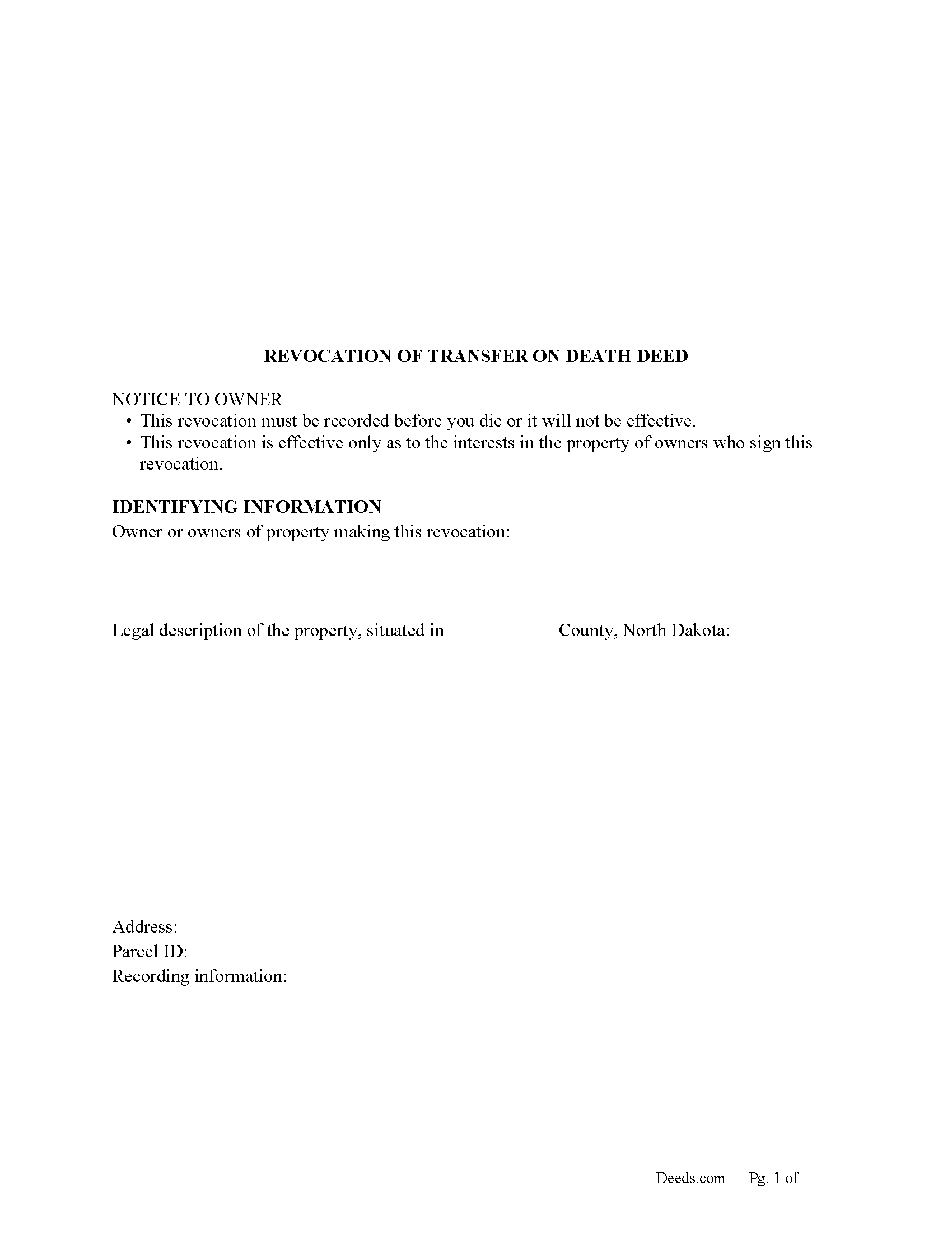 Kidder County Transfer on Death Revocation Form