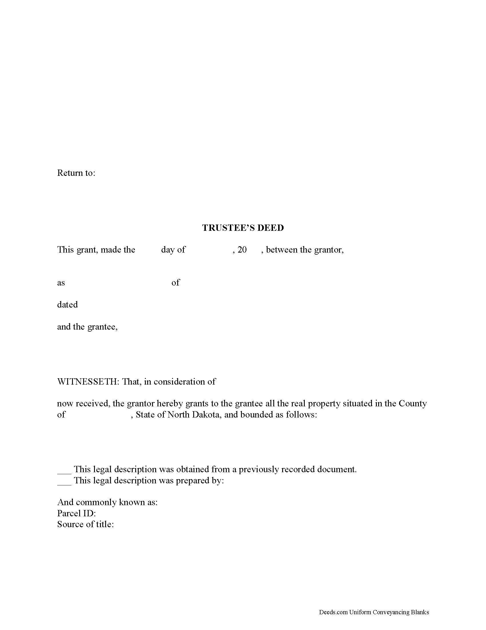 Kidder County Trustee Deed Form