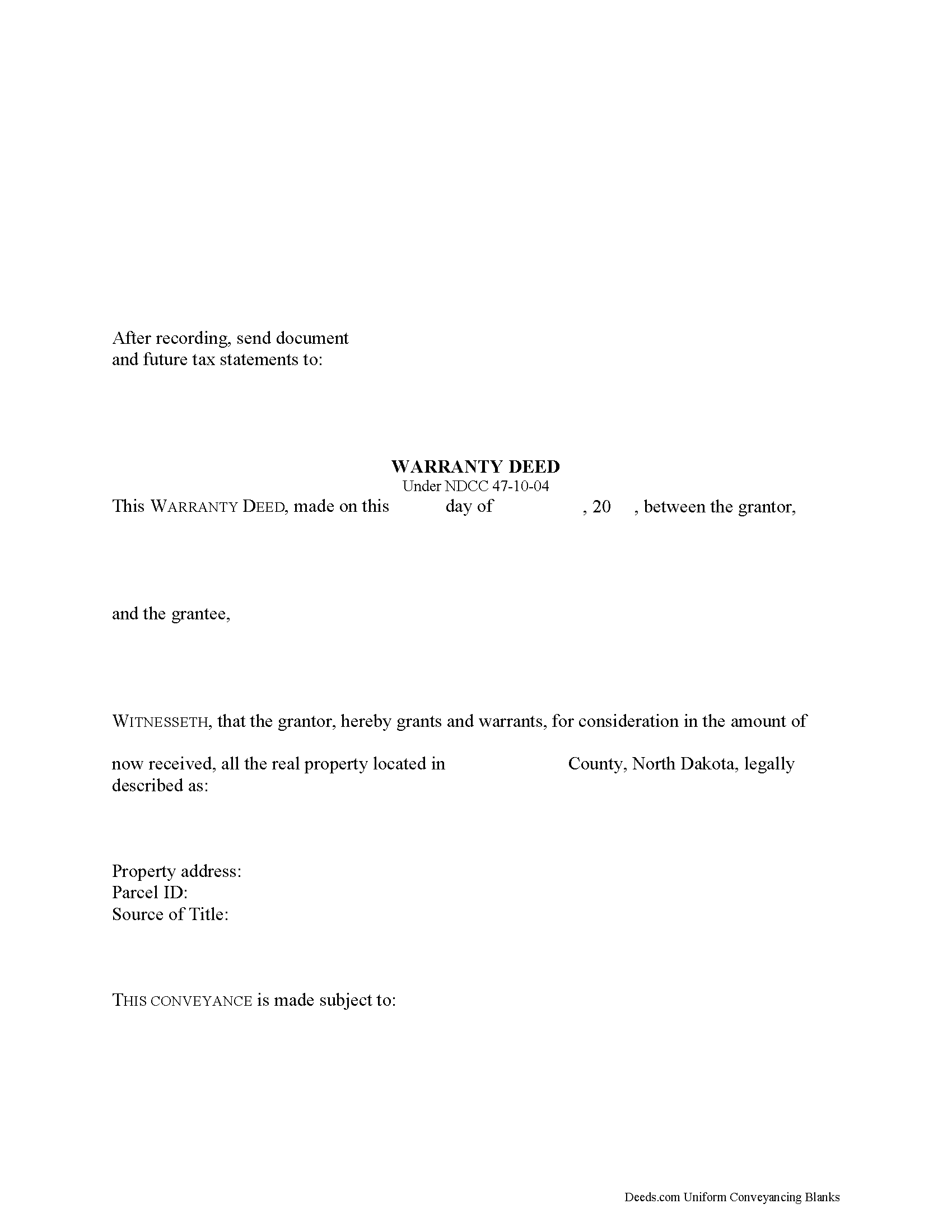 Kidder County Warranty Deed Form