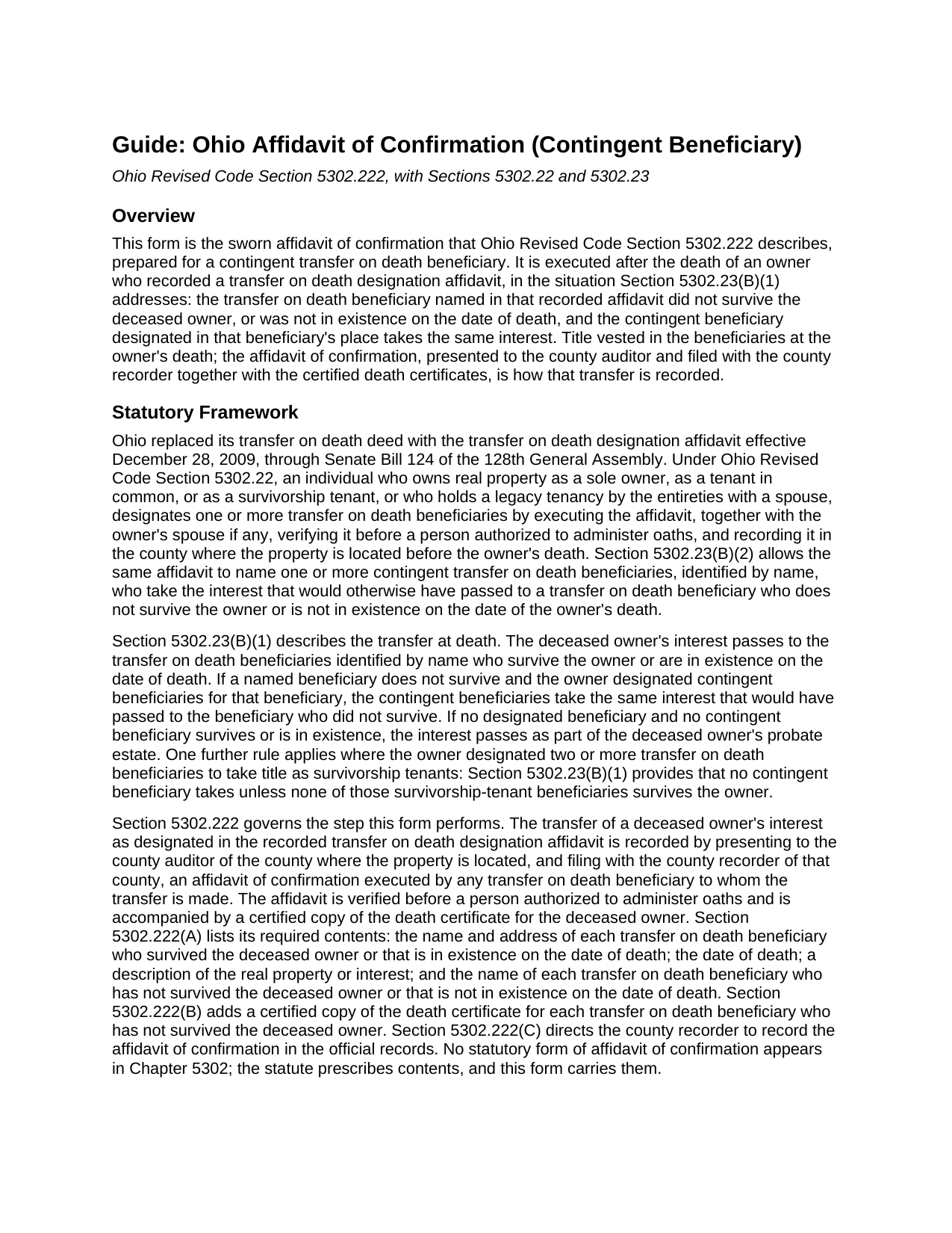 Wyandot County Affidavit of Confirmation (Contingent Beneficiary) Guide