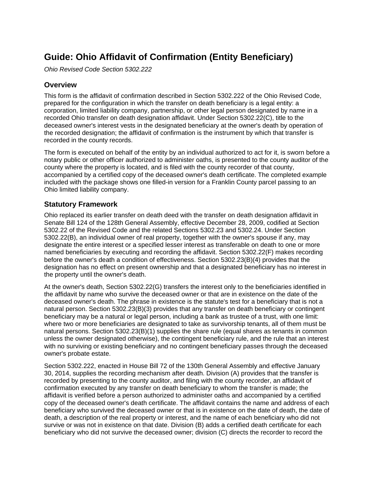 Wyandot County Affidavit of Confirmation (Entity Beneficiary) Guide