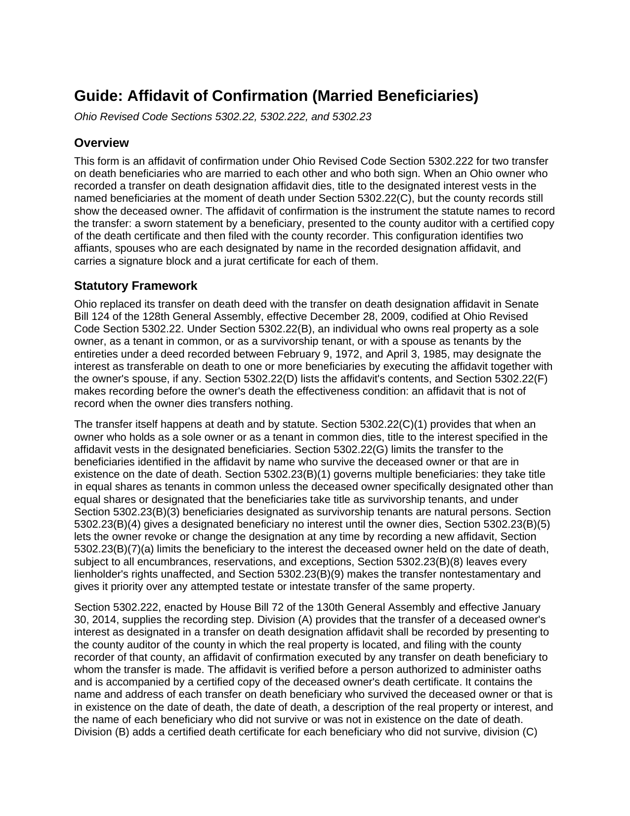 Henry County Affidavit of Confirmation (Married Beneficiaries) Guide