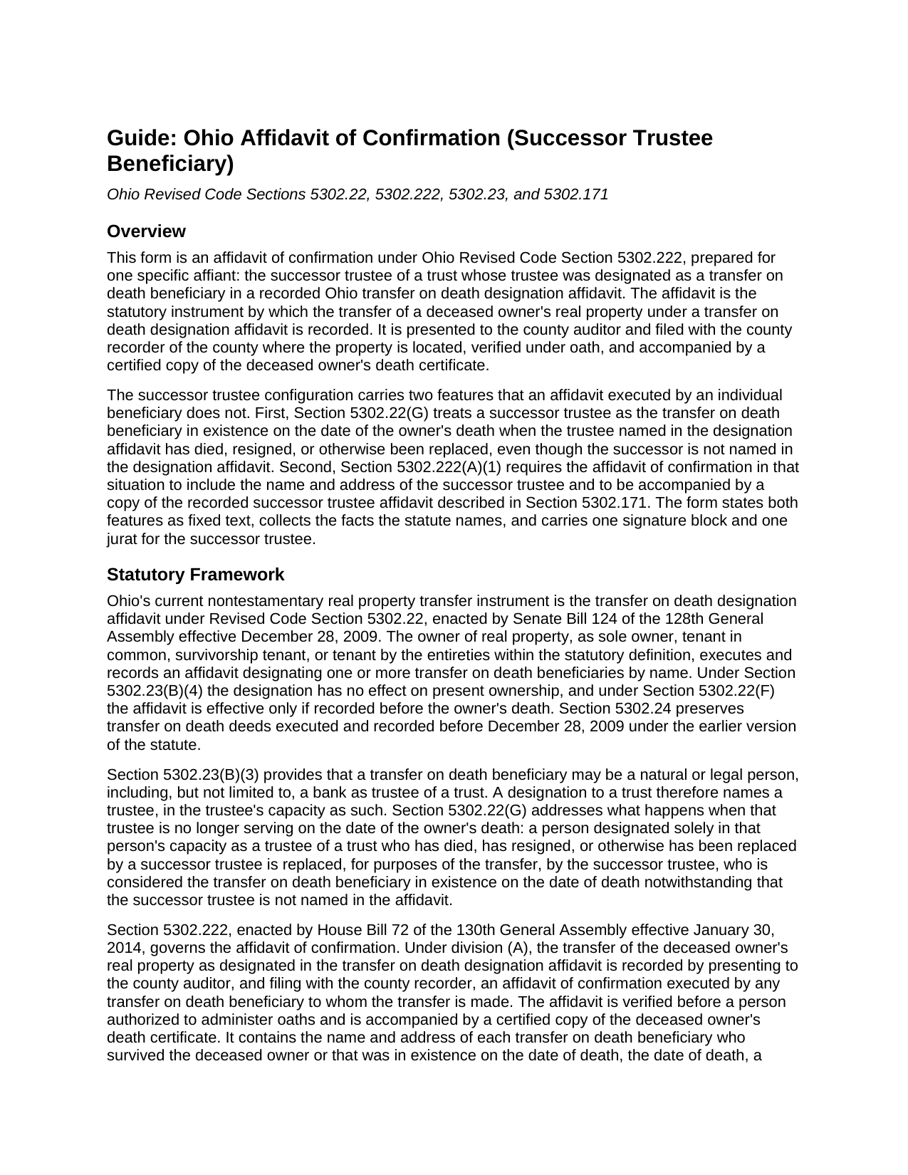 Wyandot County Affidavit of Confirmation (Successor Trustee Beneficiary) Guide