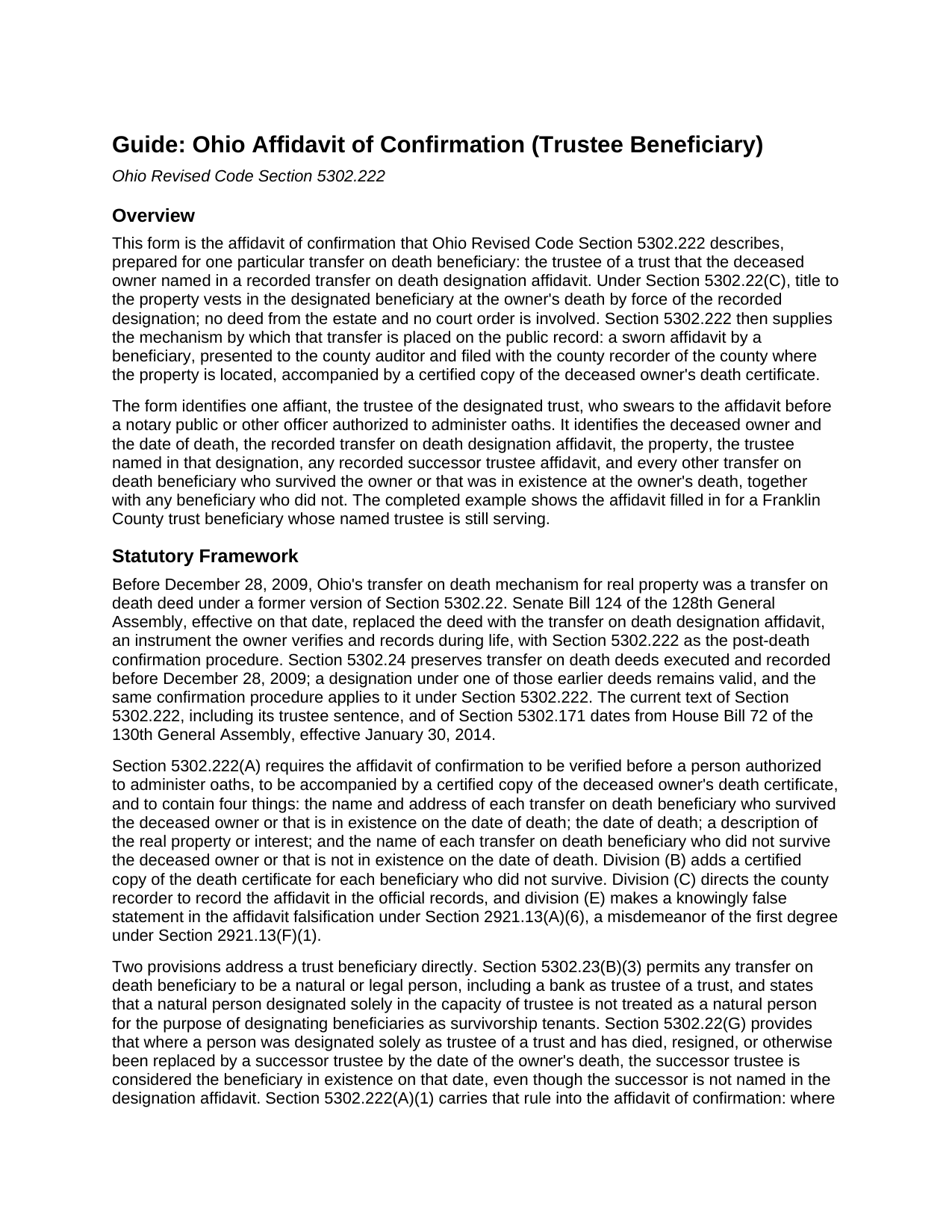 Wyandot County Affidavit of Confirmation (Trustee Beneficiary) Guide