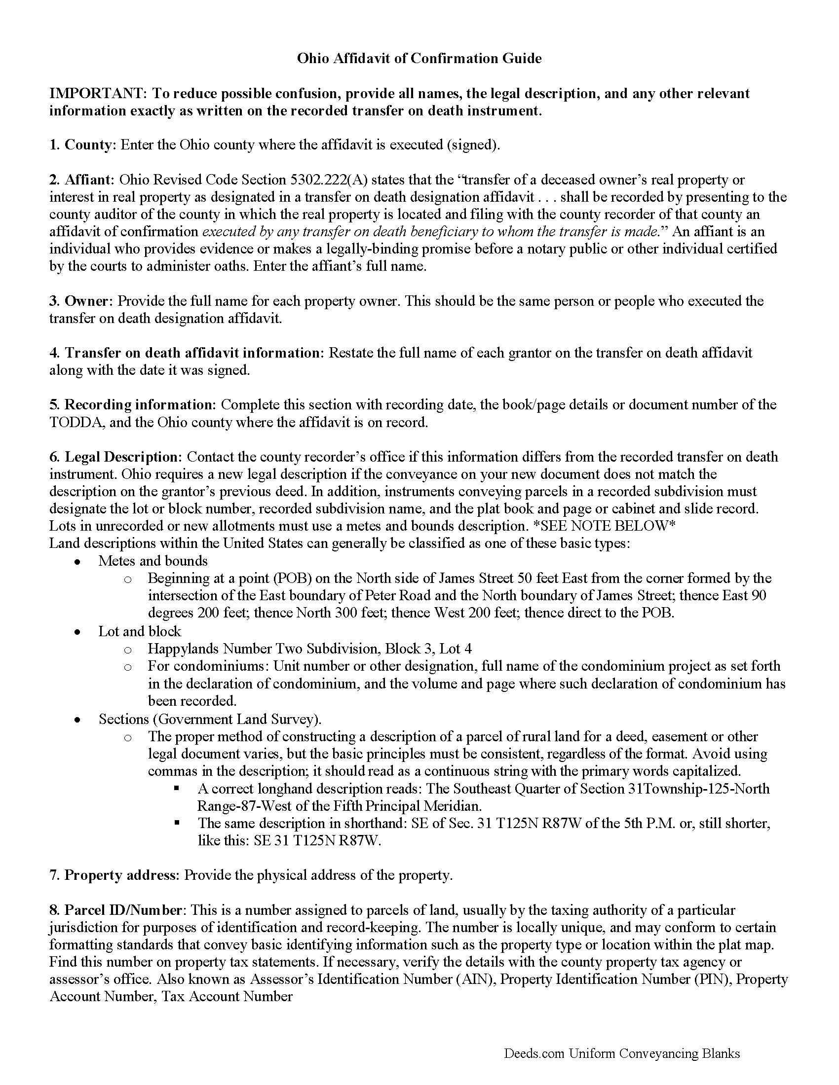 Lorain County Affidavit of Confirmation Guide