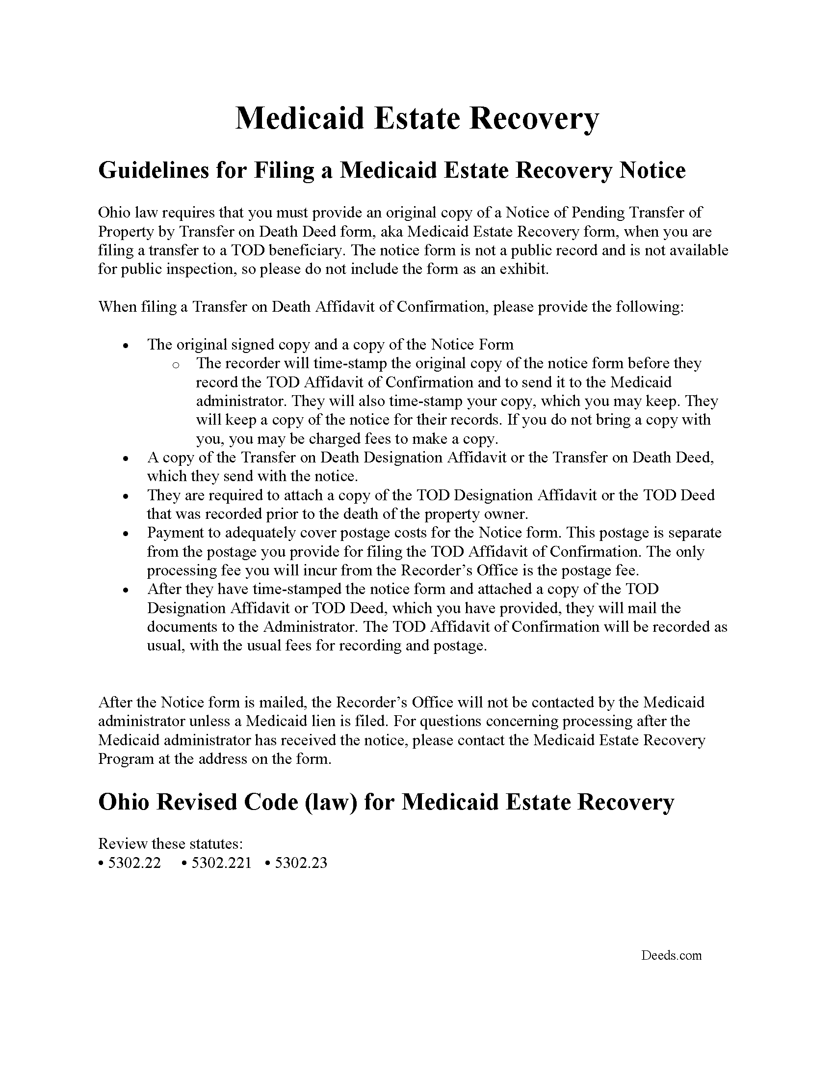Lorain County Notice to Medicaid Estate Recovery Program Guide