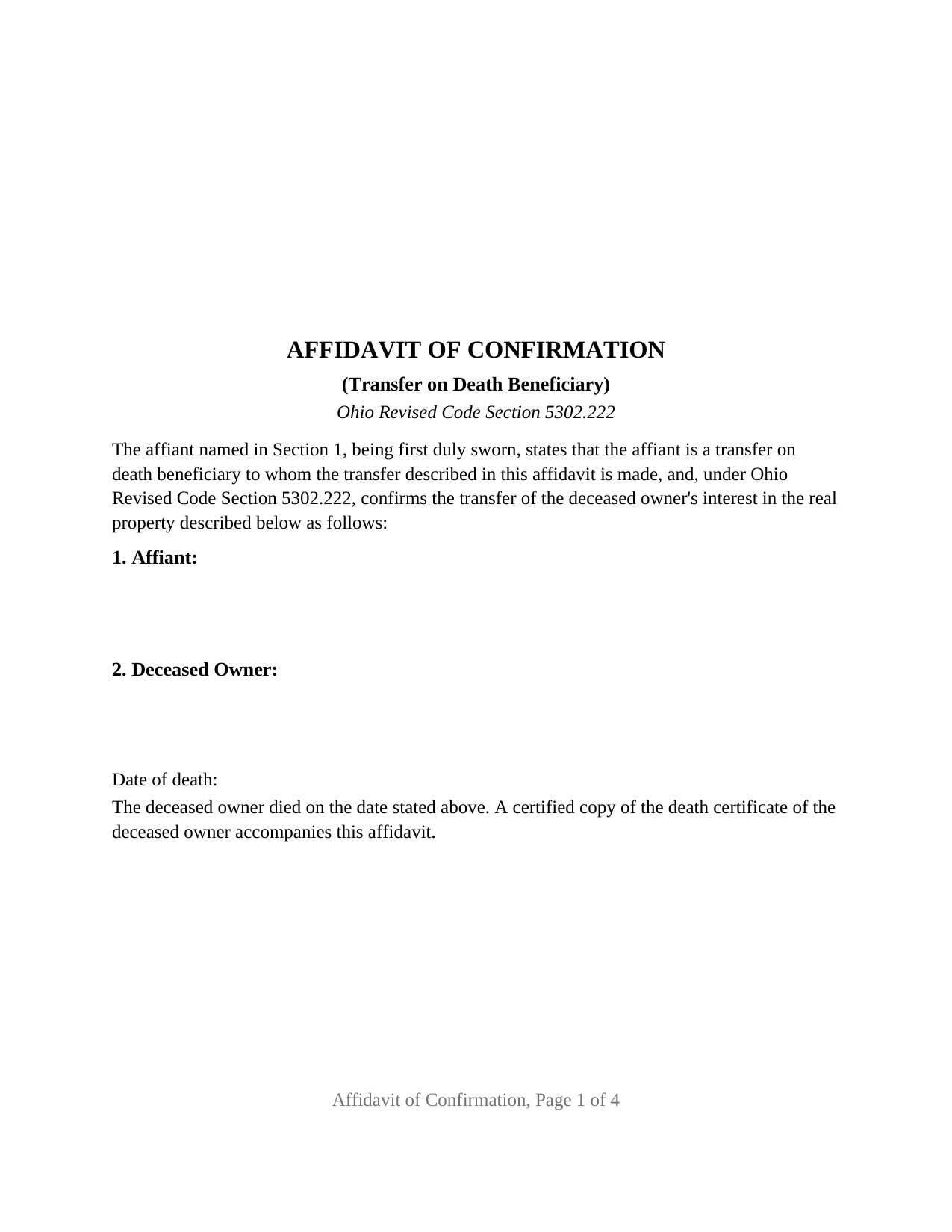 Richland County Affidavit of Confirmation Form