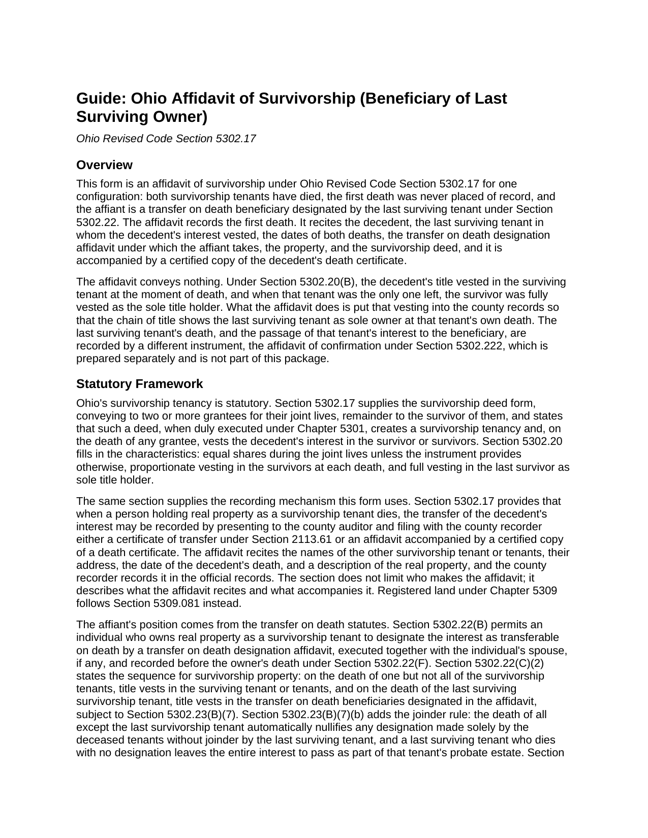 Columbiana County Affidavit of Survivorship (Beneficiary of Last Surviving Owner) Guide