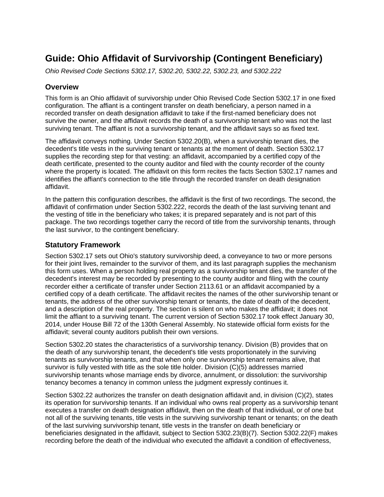 Preble County Affidavit of Survivorship (Contingent Beneficiary) Guide