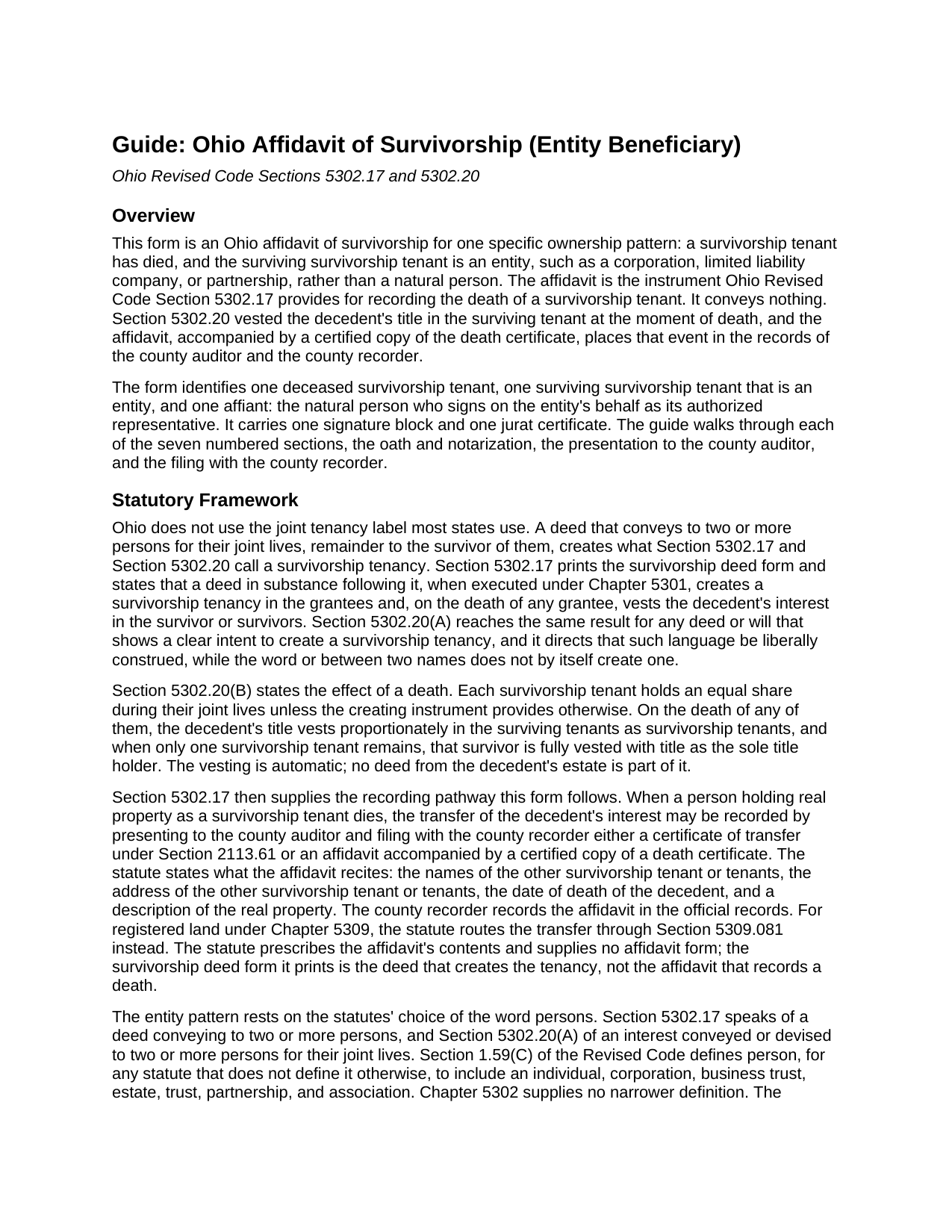 Brown County Affidavit of Survivorship (Entity Beneficiary) Guide