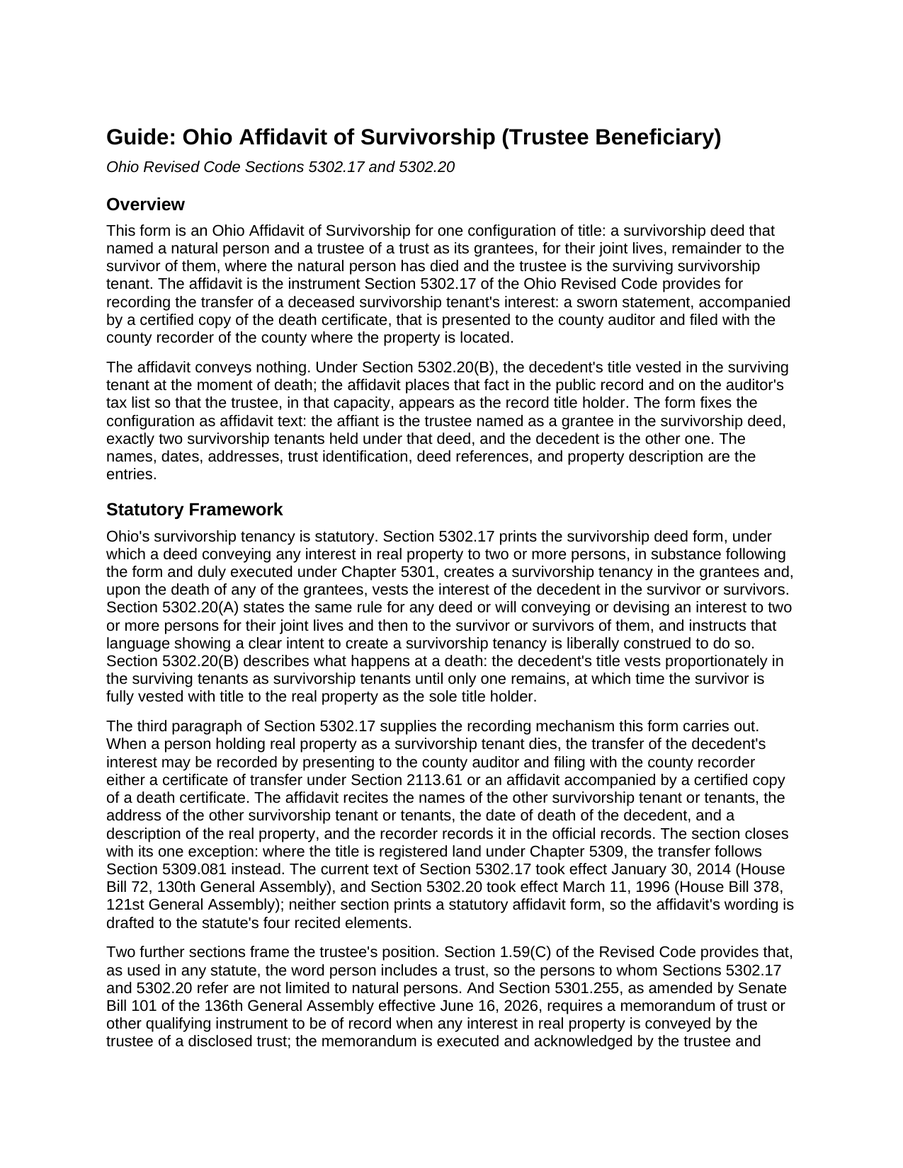Brown County Affidavit of Survivorship (Trustee Beneficiary) Guide