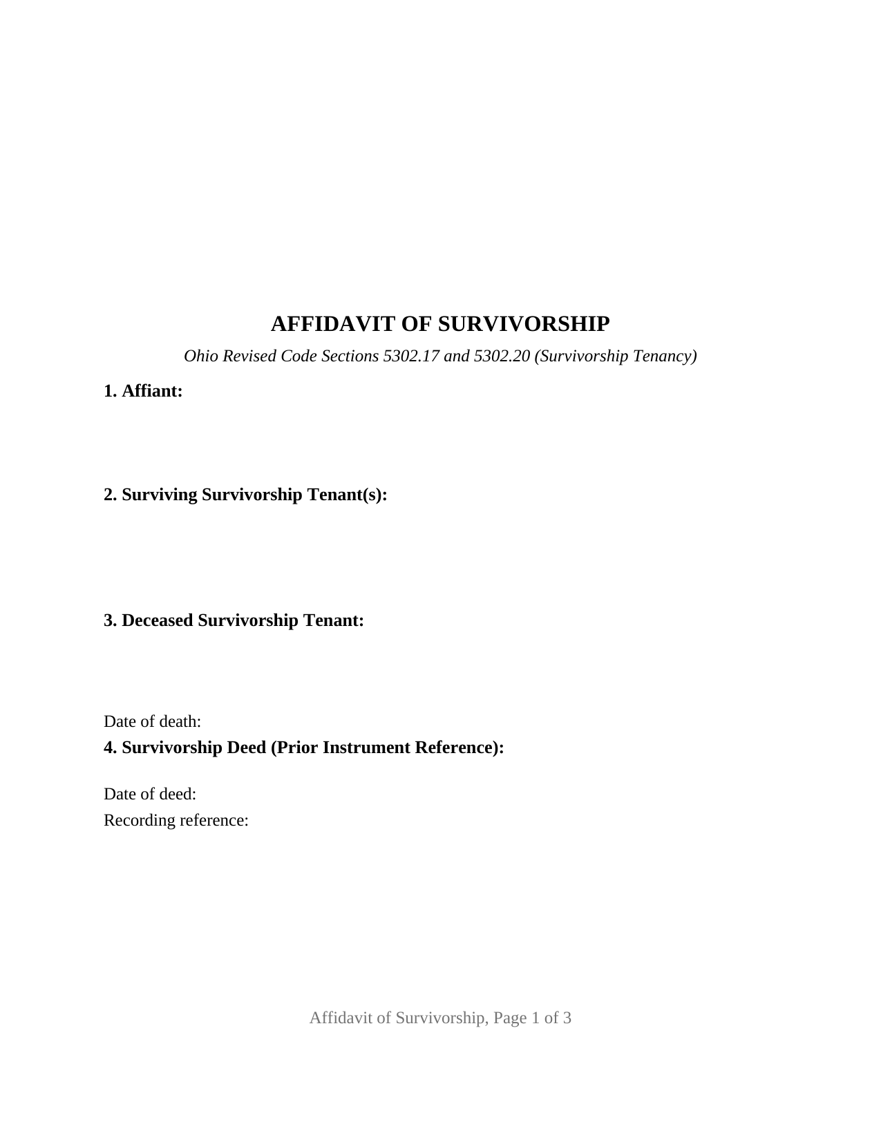 Ashtabula County Affidavit of Survivorship Form