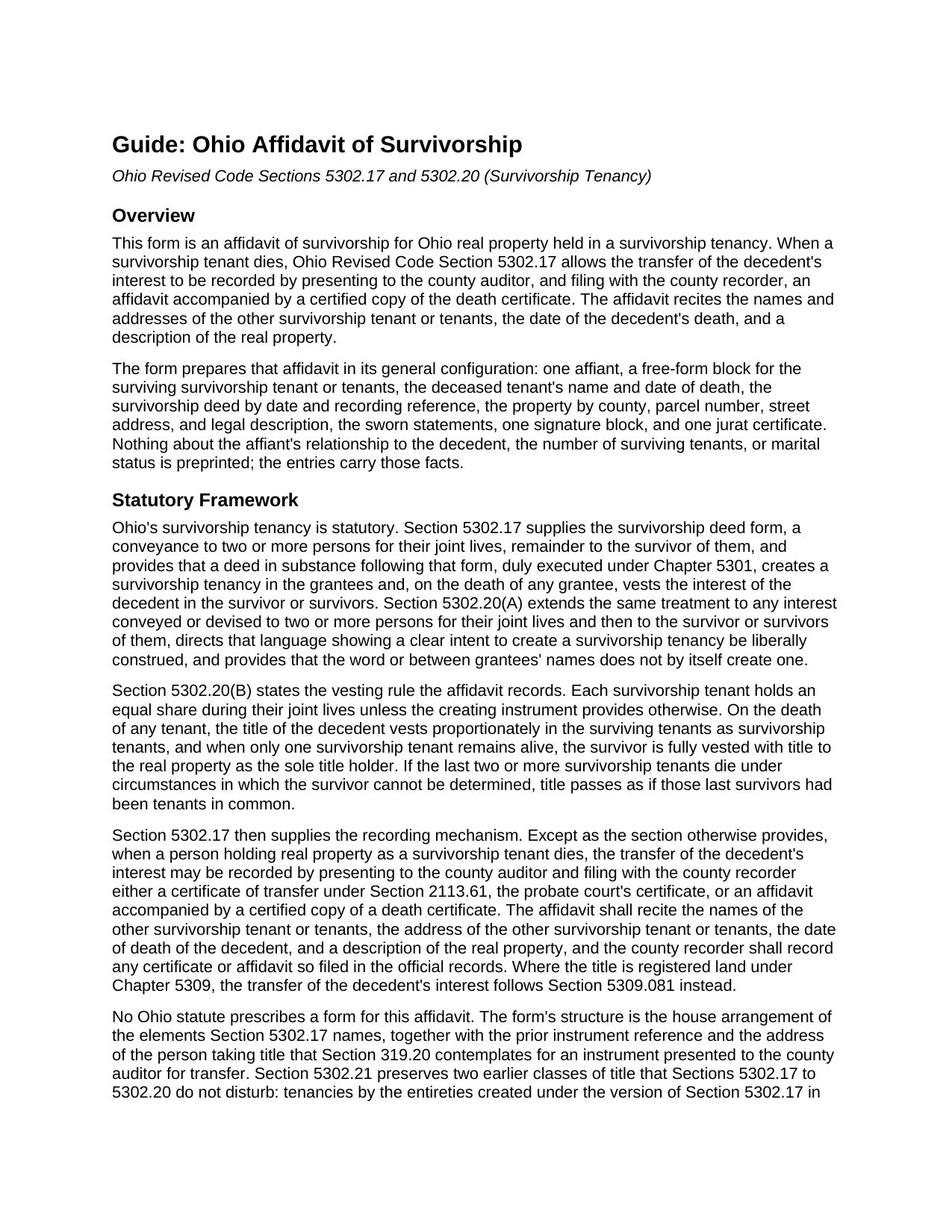 Ashtabula County Affidavit of Survivorship Guide