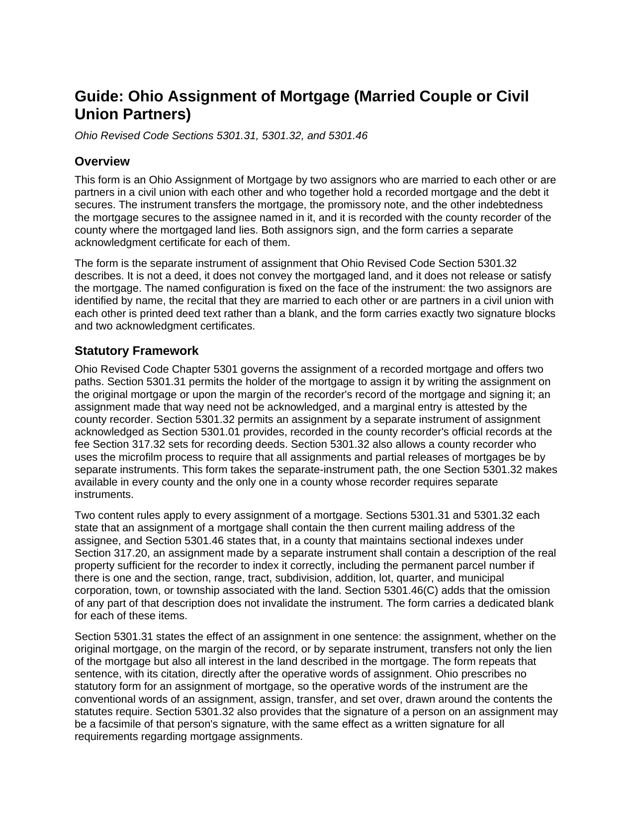 Darke County Assignment of Mortgage (Married Couple or Civil Union Partners) Guide