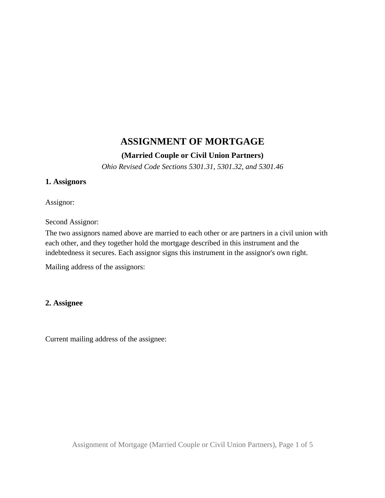 Darke County Assignment of Mortgage (Married Couple or Civil Union Partners) Form