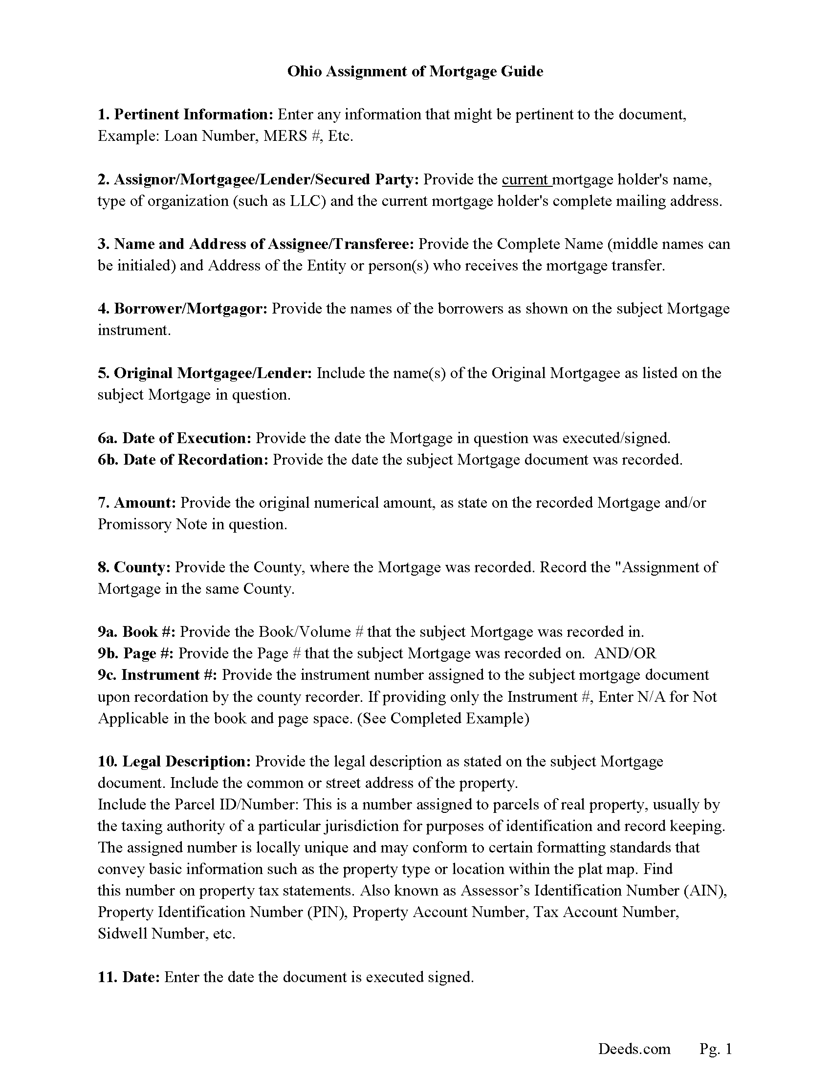 Hocking County Assignment of Mortgage Guidelines