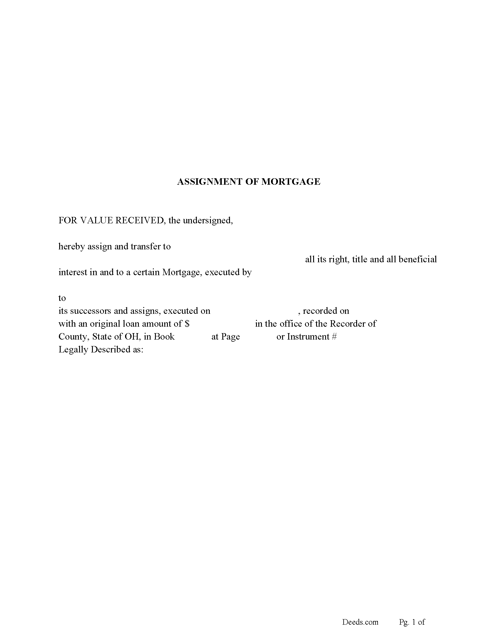 Hocking County Assignment of Mortgage Form