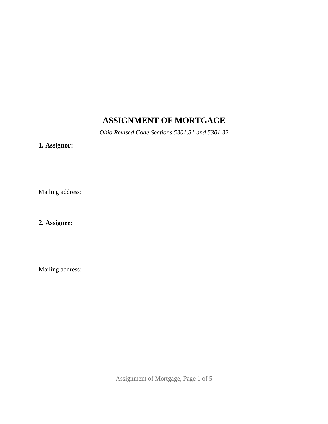 Darke County Assignment of Mortgage Form