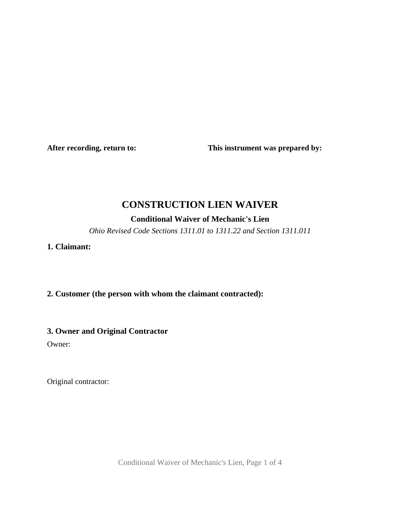 Guernsey County Conditional Lien Waiver Form