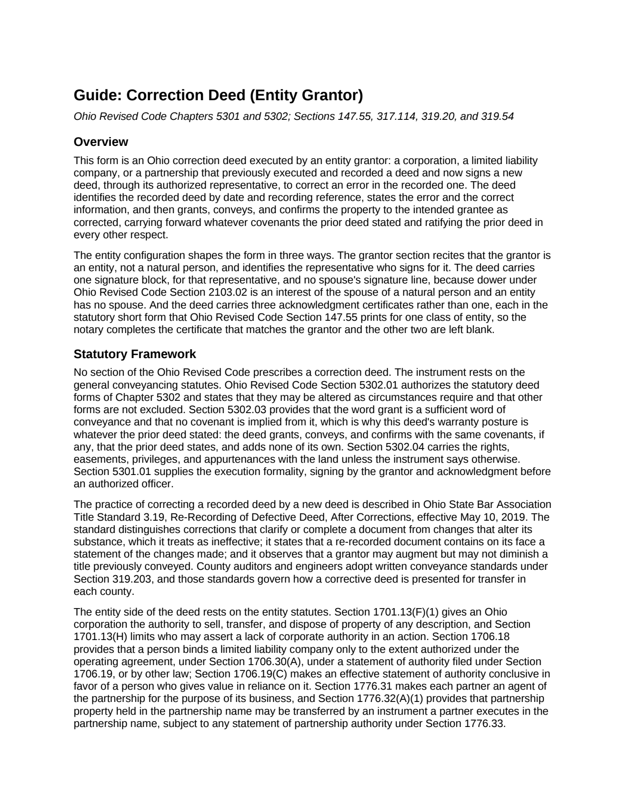 Allen County Correction Deed (Entity Grantor) Guide
