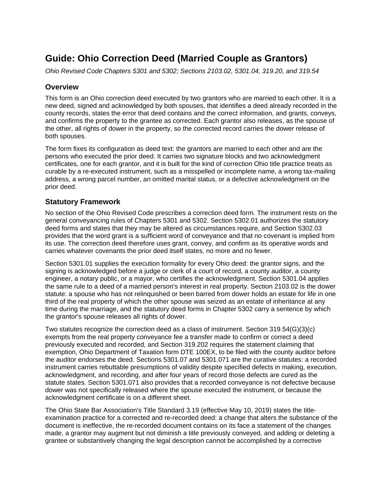 Washington County Correction Deed (Married Couple as Grantors) Guide