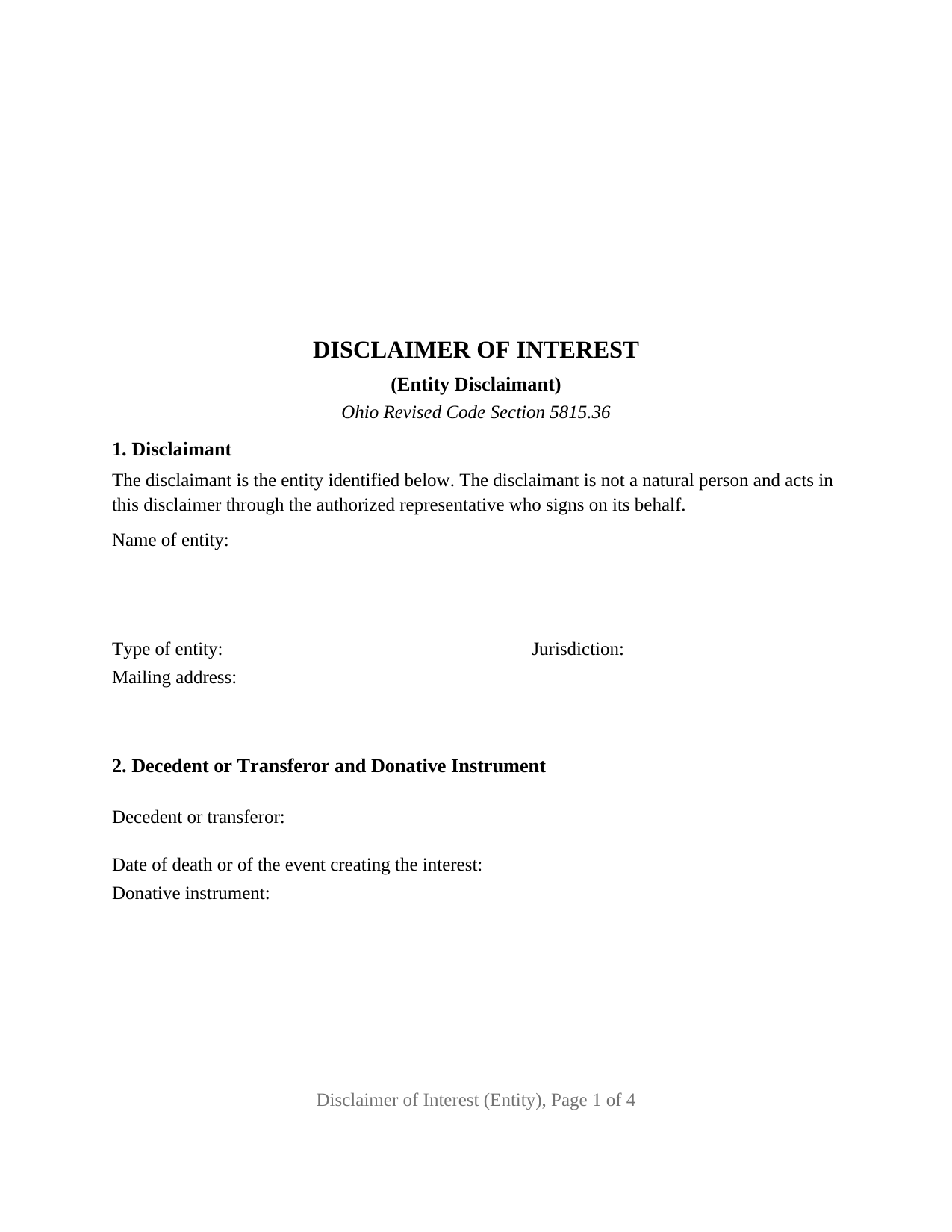 Hocking County Disclaimer of Interest (Entity) Form