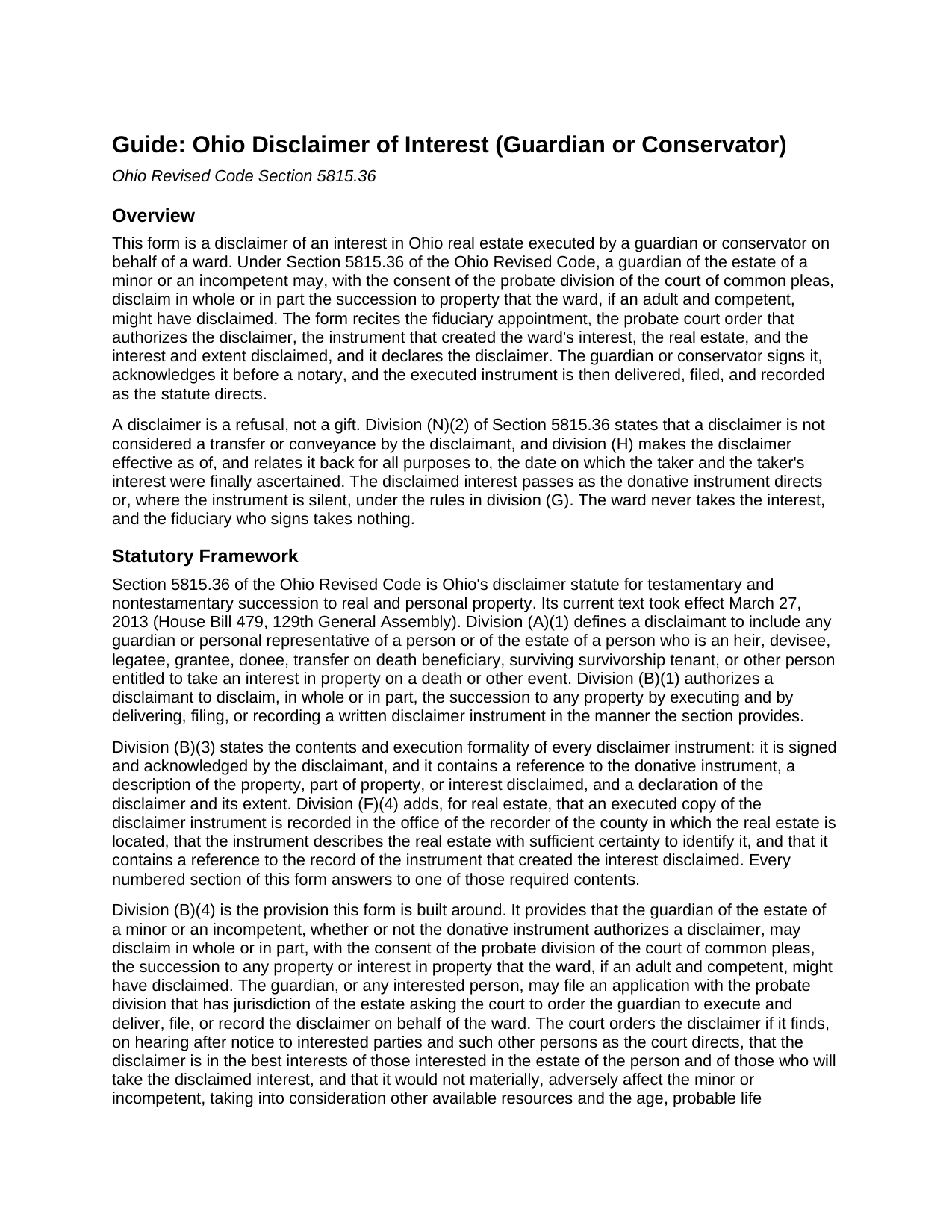 Wyandot County Disclaimer of Interest (Guardian or Conservator) Guide