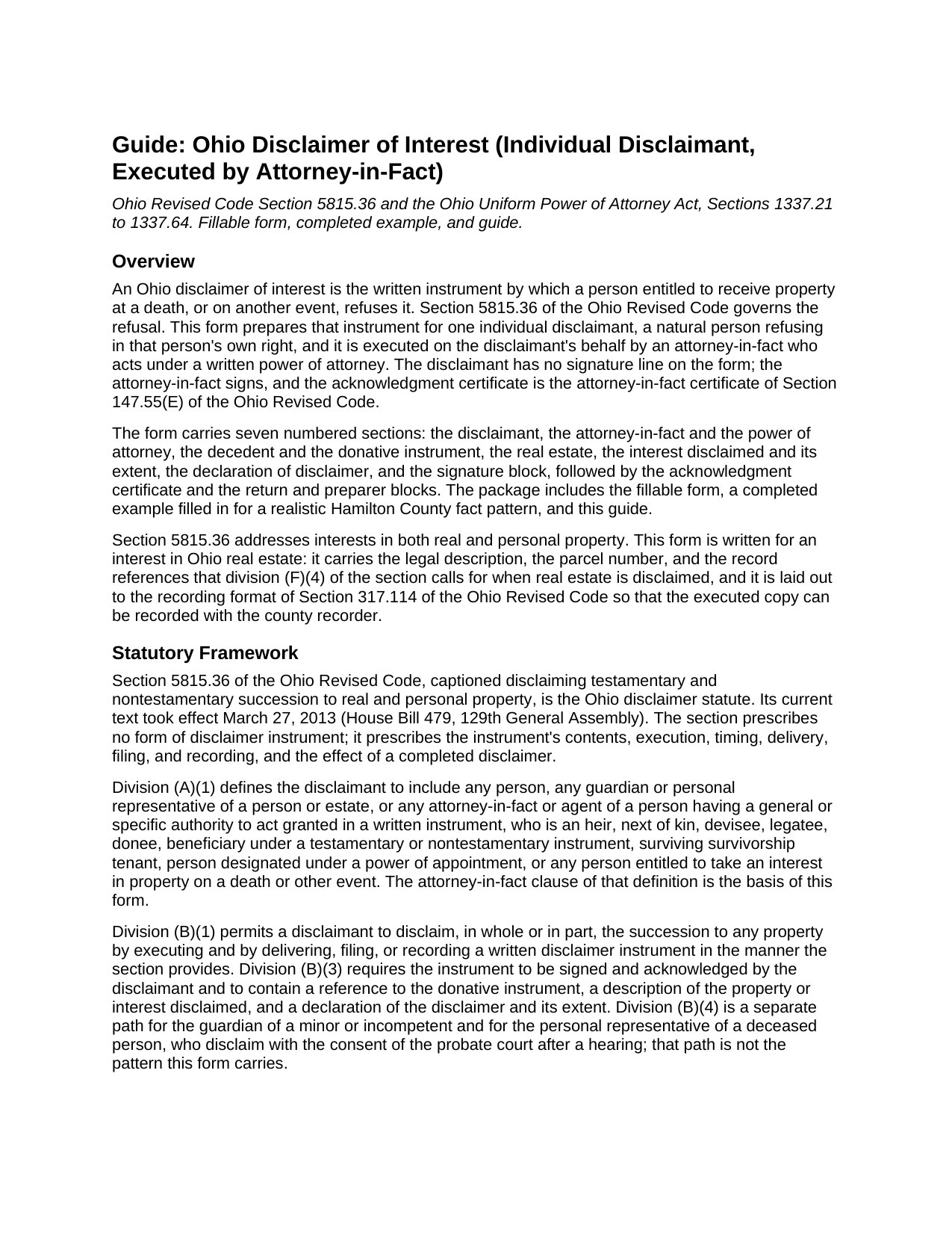 Wyandot County Disclaimer of Interest (Individual, Executed by Attorney-in-Fact) Guide