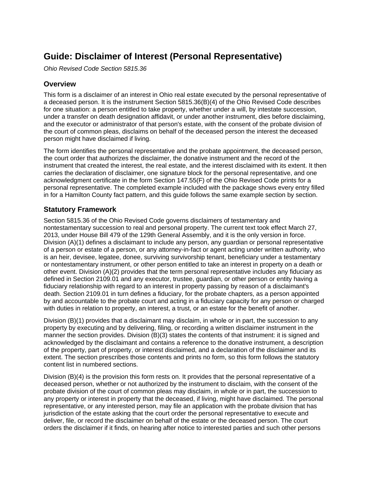 Wyandot County Disclaimer of Interest (Personal Representative) Guide