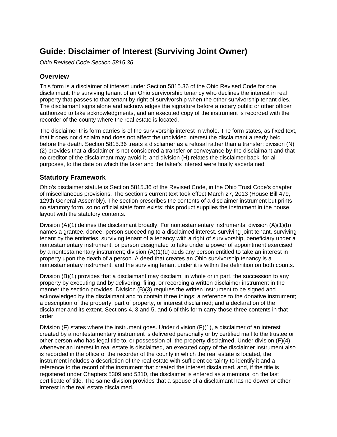 Wyandot County Disclaimer of Interest (Surviving Joint Owner) Guide