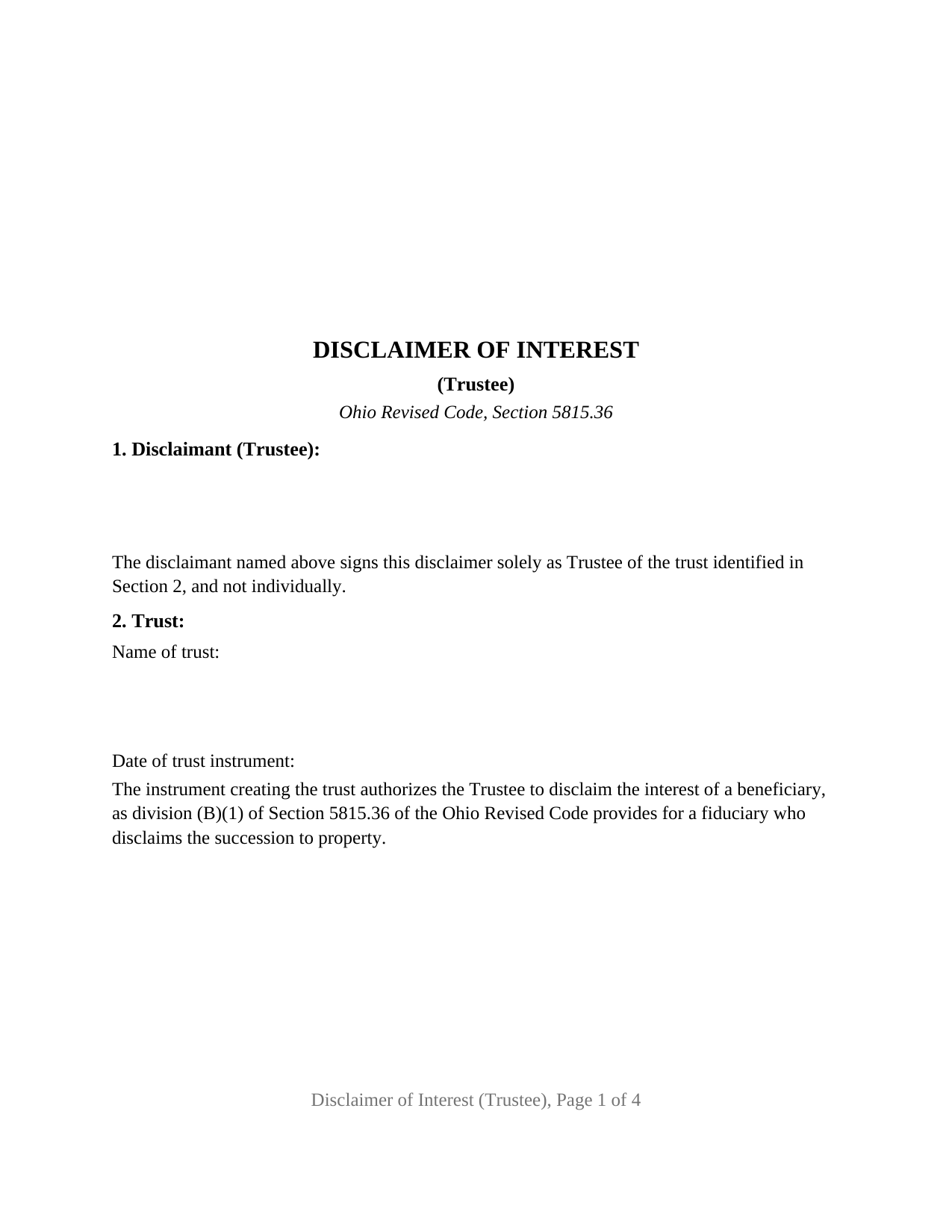 Wyandot County Disclaimer of Interest (Trustee) Form