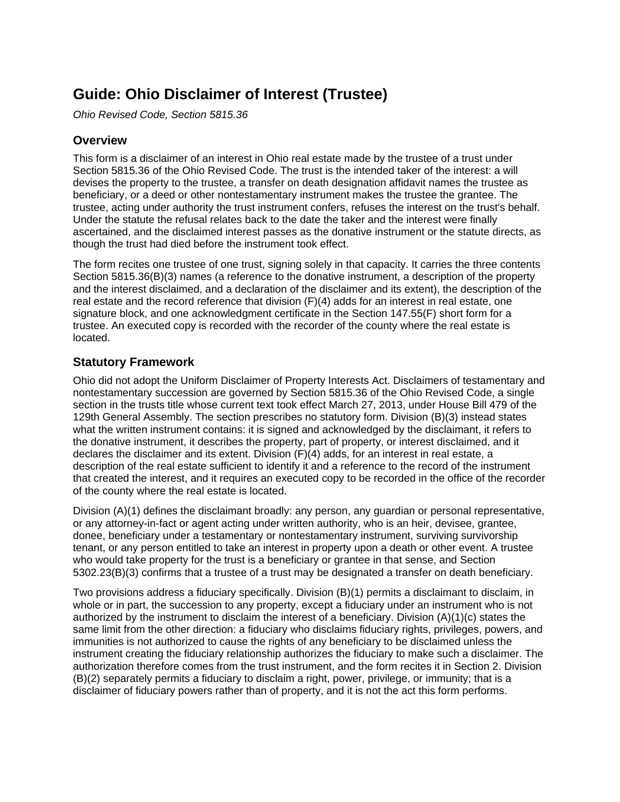 Wyandot County Disclaimer of Interest (Trustee) Guide