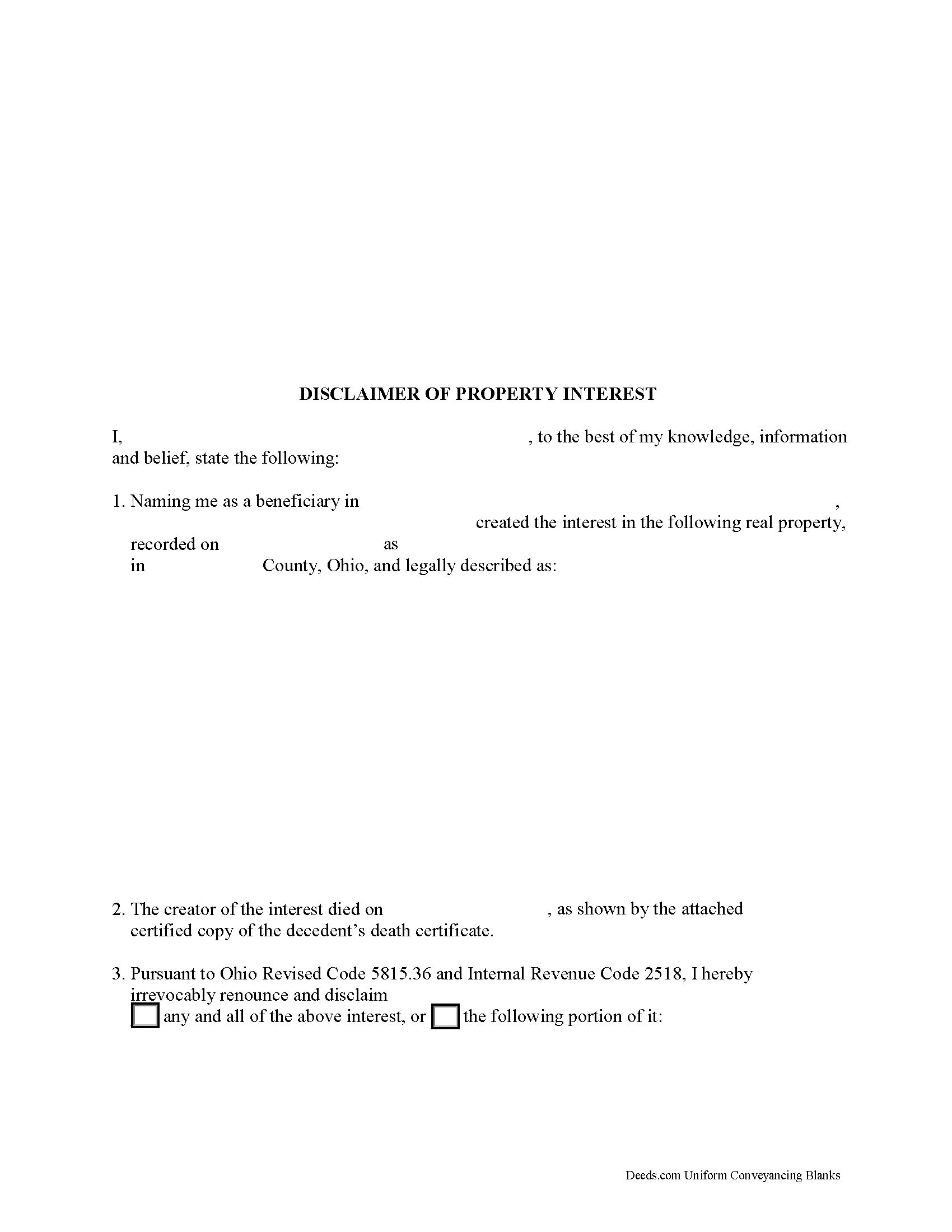 Hocking County Disclaimer of Interest Form