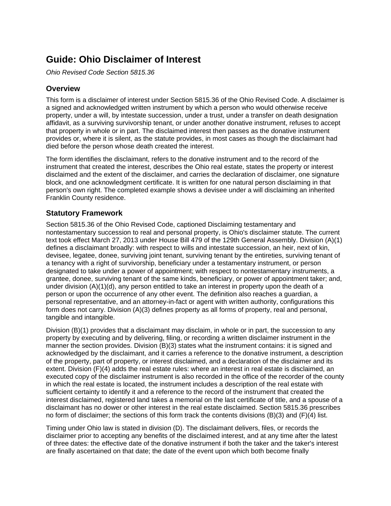 Lucas County Disclaimer of Interest Guide