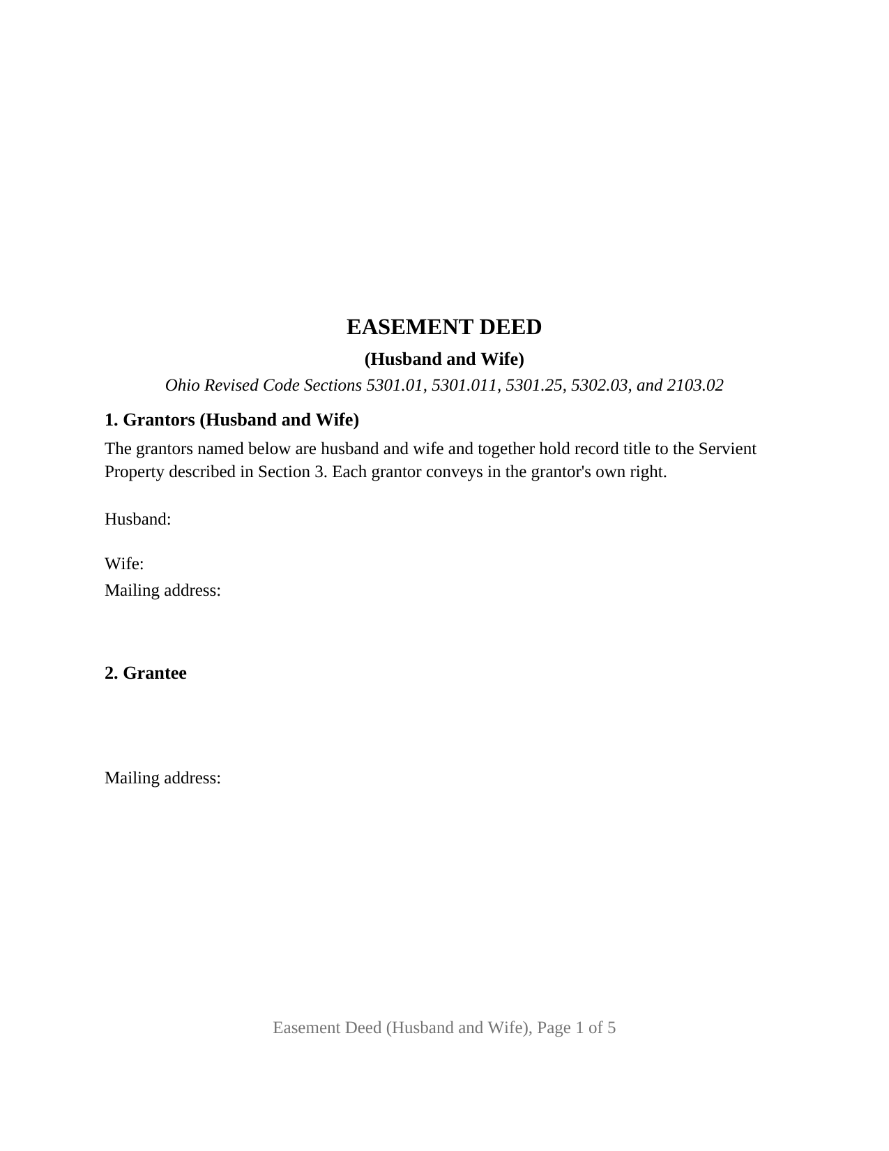 Coshocton County Easement Deed (Husband and Wife) Form