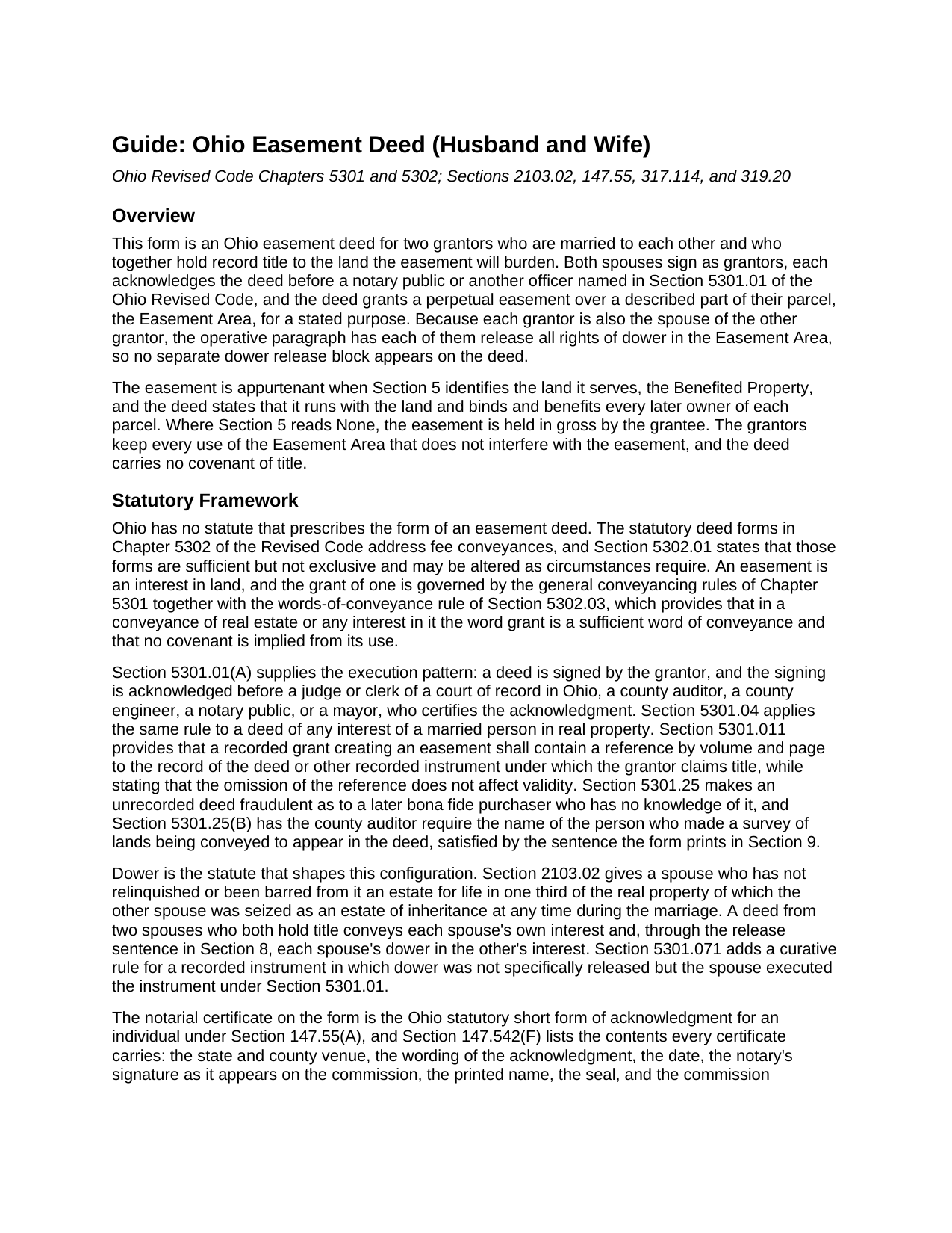 Coshocton County Easement Deed (Husband and Wife) Guide