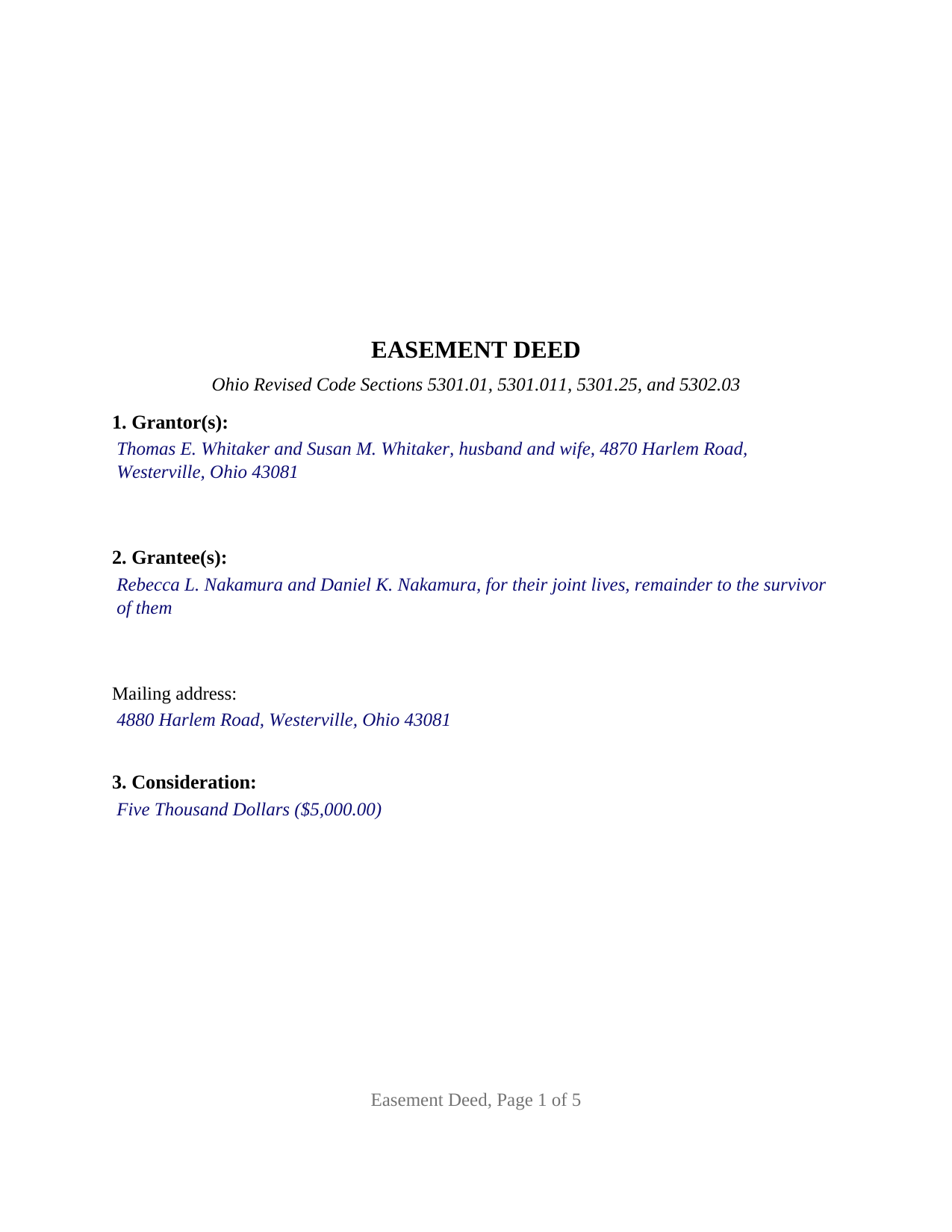 Lucas County Completed Example of the Easement Deed Document