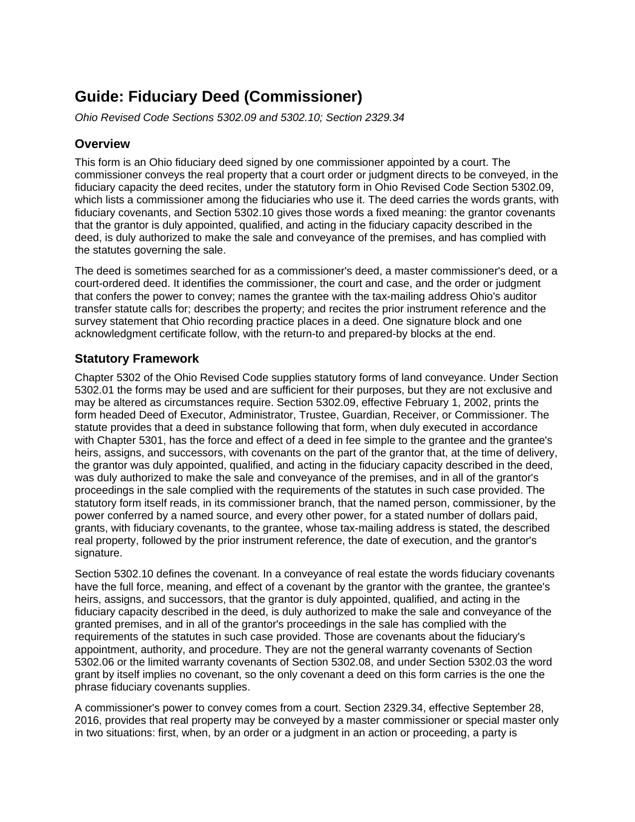 Miami County Fiduciary Deed (Commissioner) Guide